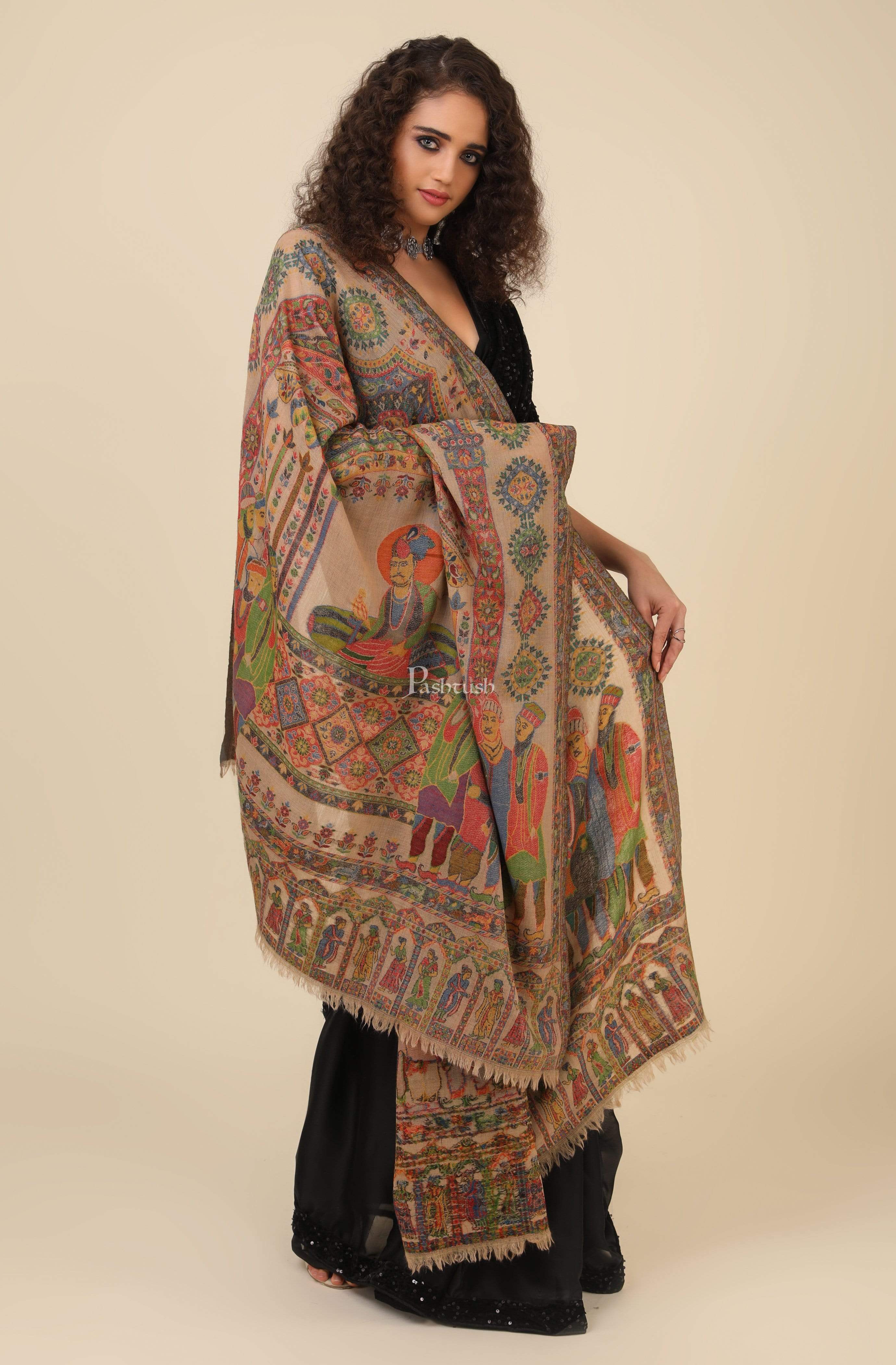 Pashtush Womens 100% Pure Wool Darbar Design Shawl, With Woolmark Certification - Image 5
