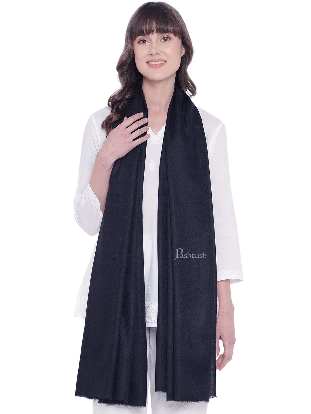 Pashtush Womens Fine Wool Shawl, Extra Soft Warm - Light Weight, Navy Blue - Image 5