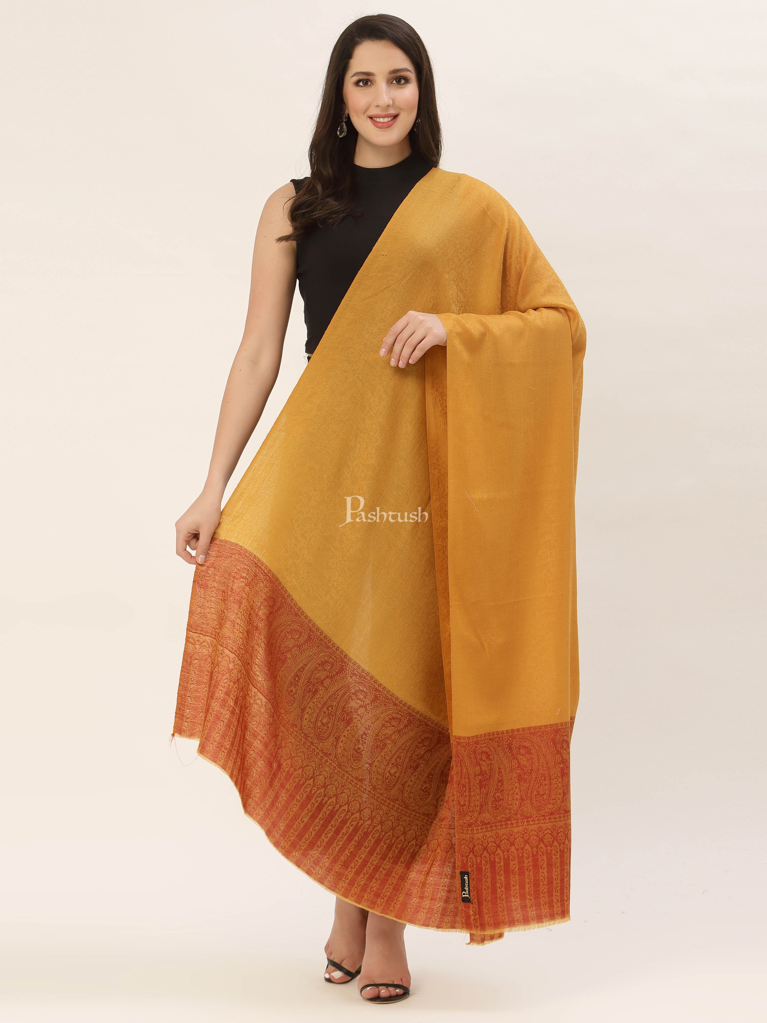 Pashtush Womens Fine Wool Shawl, Mustard - Image 5