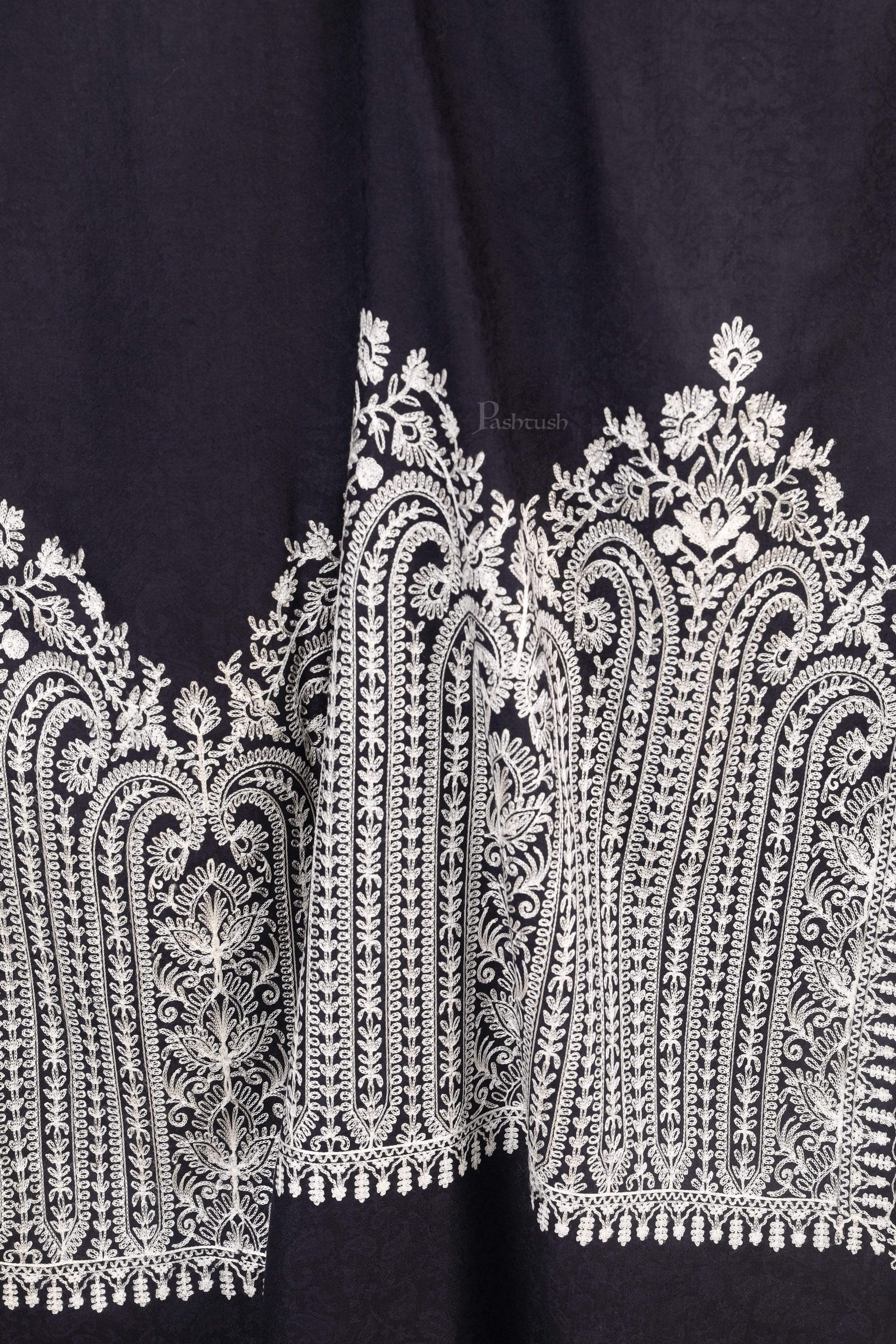 Pashtush Womens Fine Wool Shawl, With Tone On Tone Nalki Embroidery, Soft And Warm, Navy Blue - Image 2