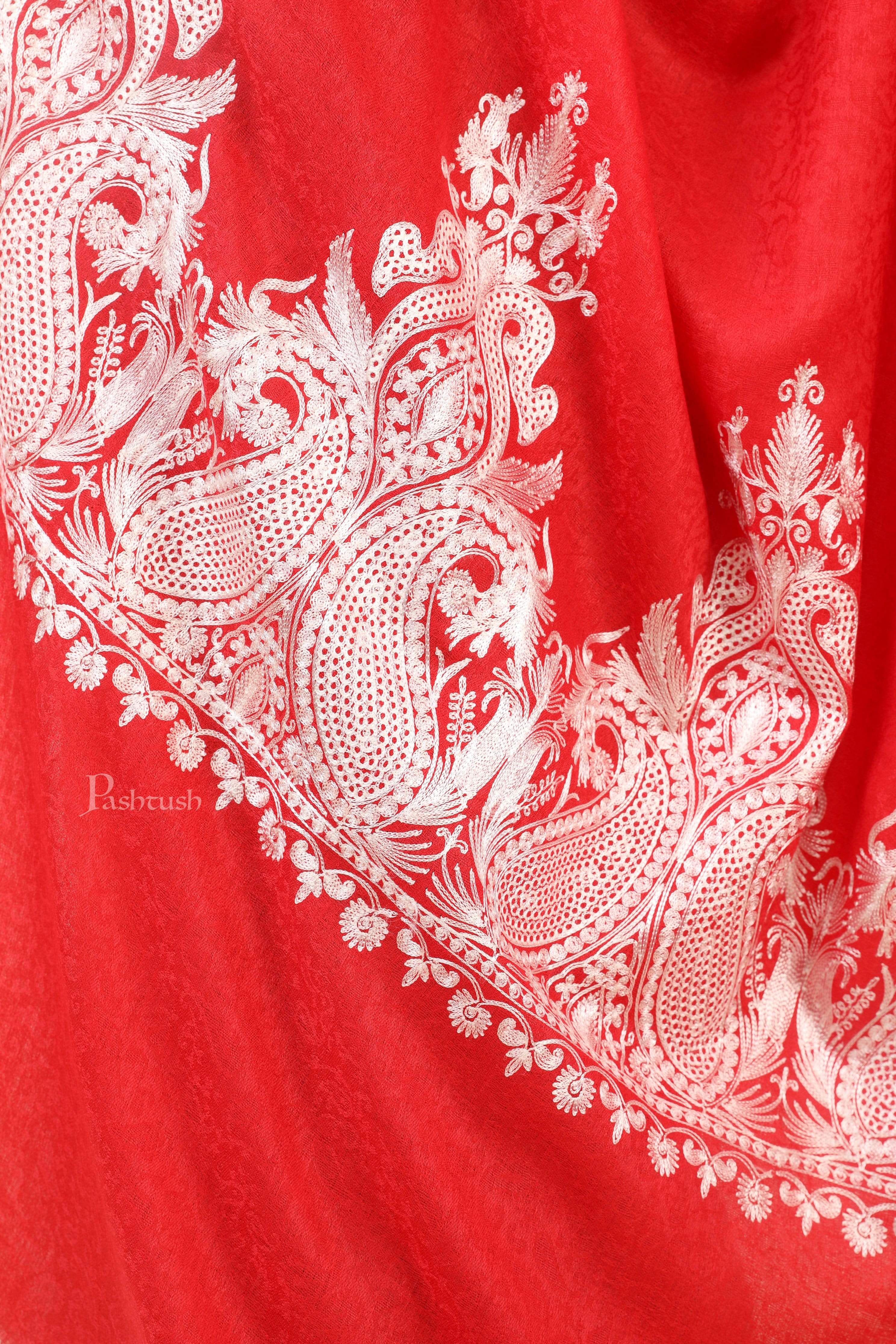 Pashtush Womens Fine Wool Shawl, With Tone On Tone Nalki Embroidery, Soft And Warm - Image 2