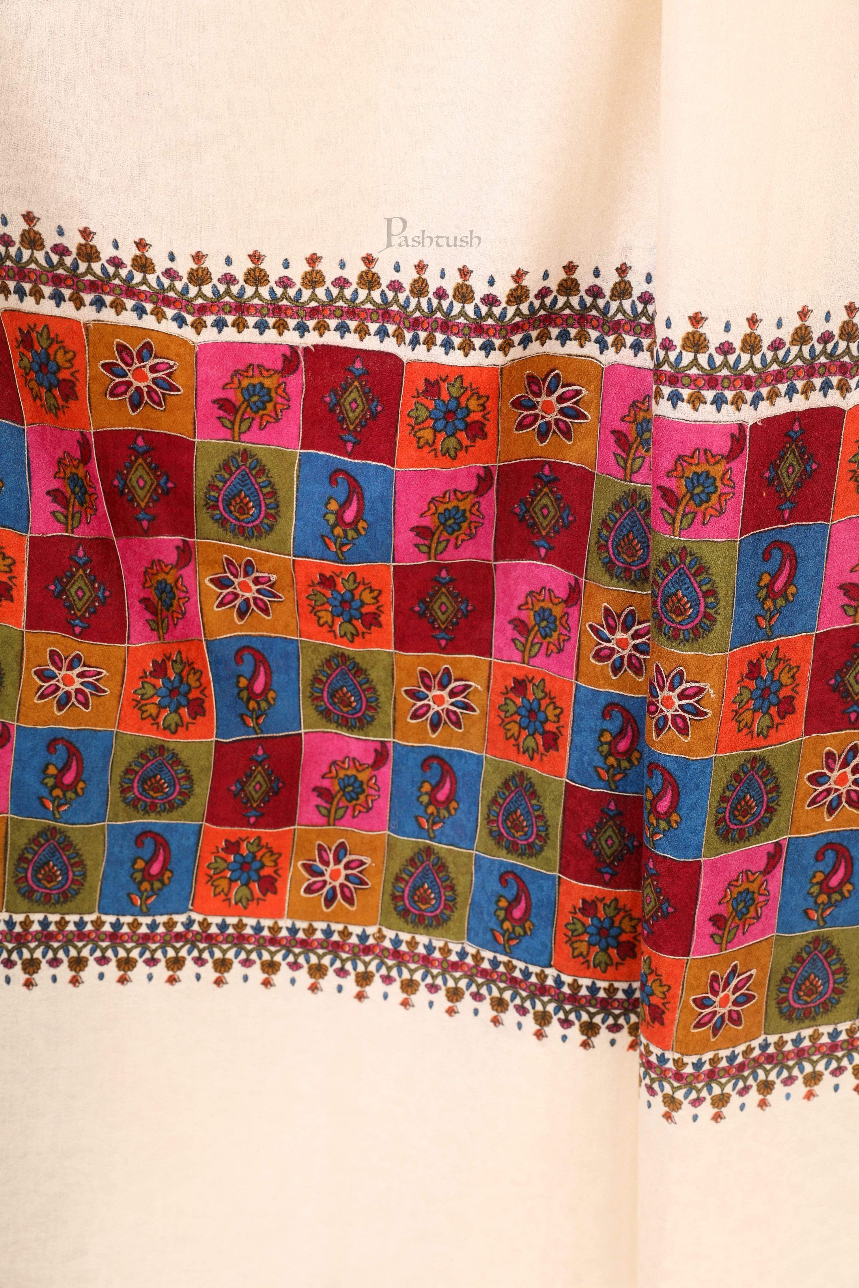 Pashtush Womens Hand Embroidered Kalamkari Shawl, Fine Wool - Image 2