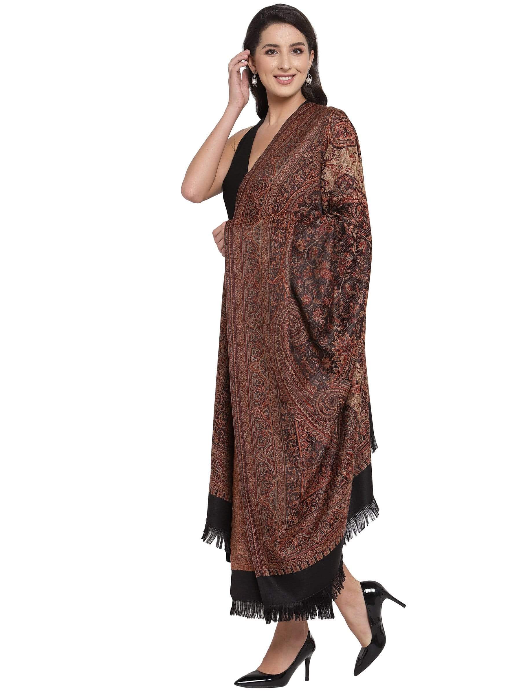 Pashtush Women'S Jamawar Shawl, Black - Image 3