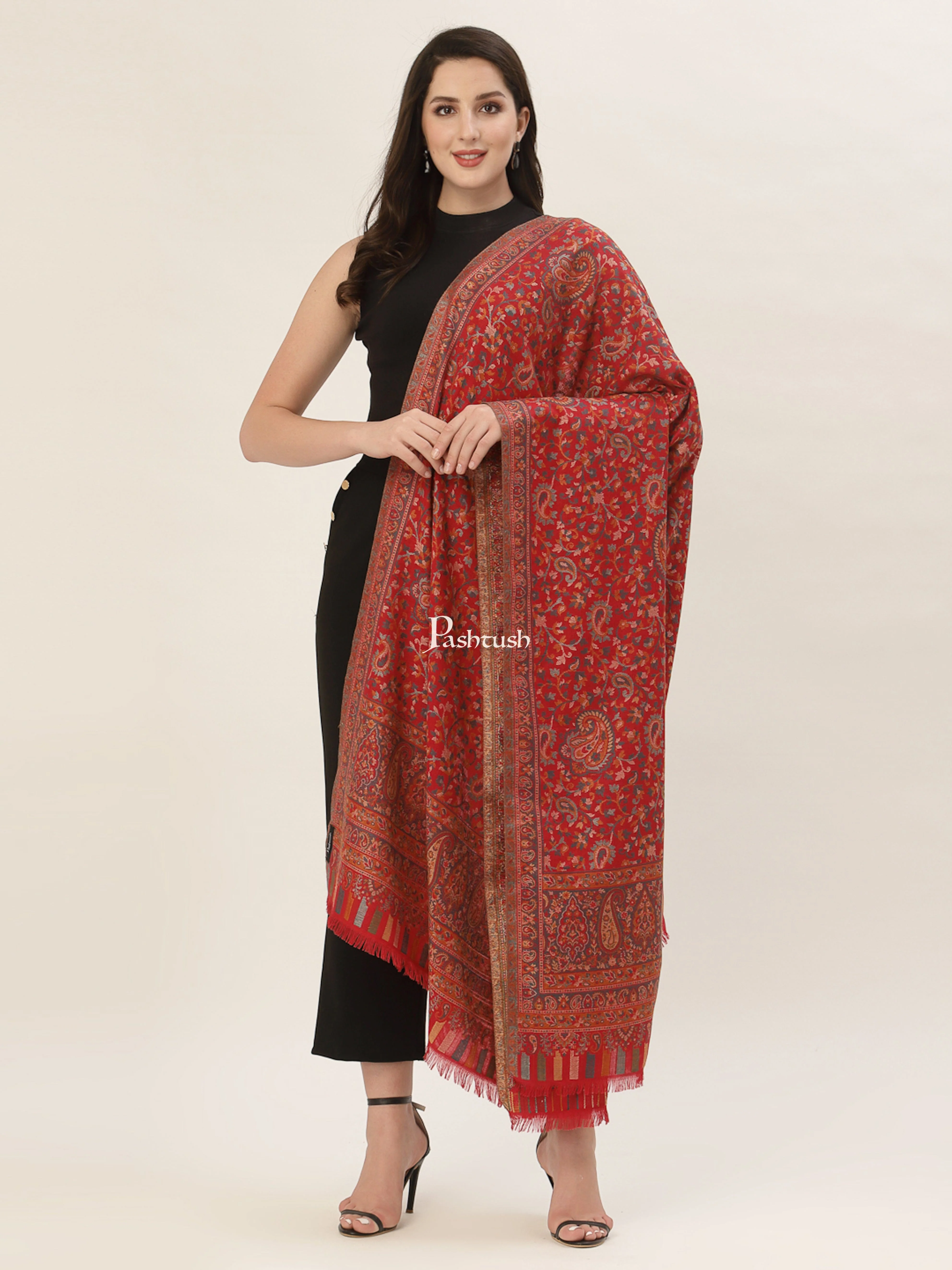 Pashtush Womens Woollen Jacquard Design Shawl, Soft And Warm, Light Weight - Image 5
