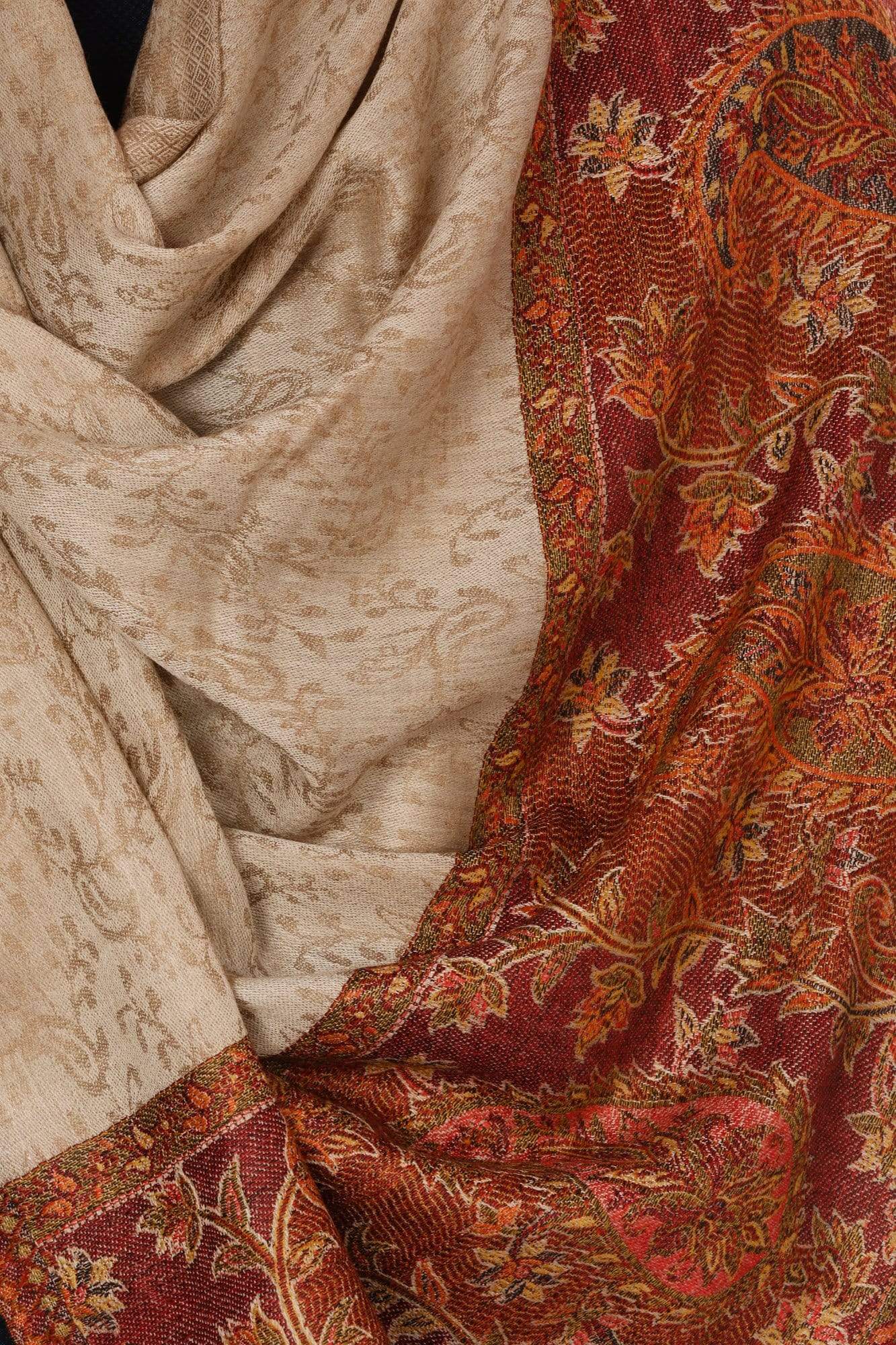 Pashtush Mens Fine Wool Jacquard Stole, Brown - Image 2