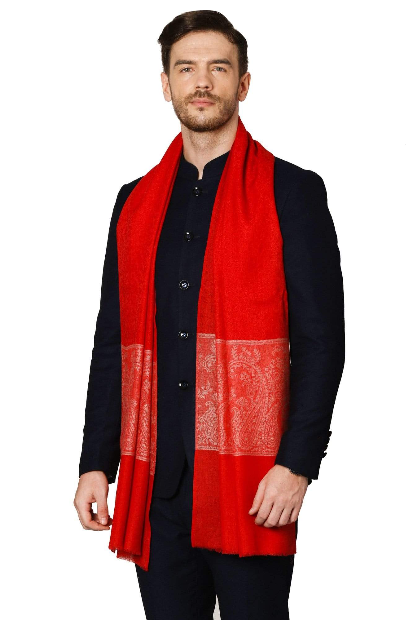 Pashtush Mens Fine Wool Stole, Red - Image 5