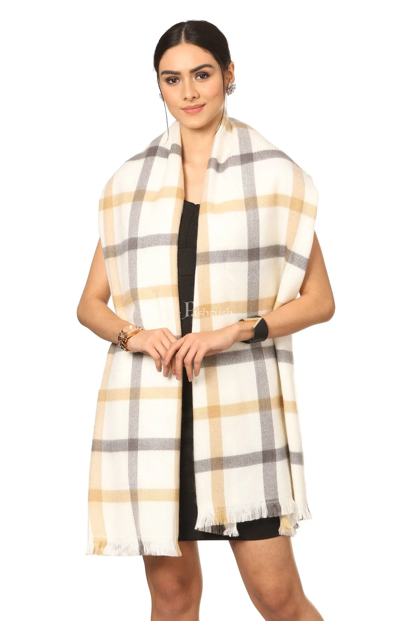 Pashtush Woollen Mufflers For Women, Ultra Soft And Warm, Smooth Handfeel, Extra Warm - White - Image 5