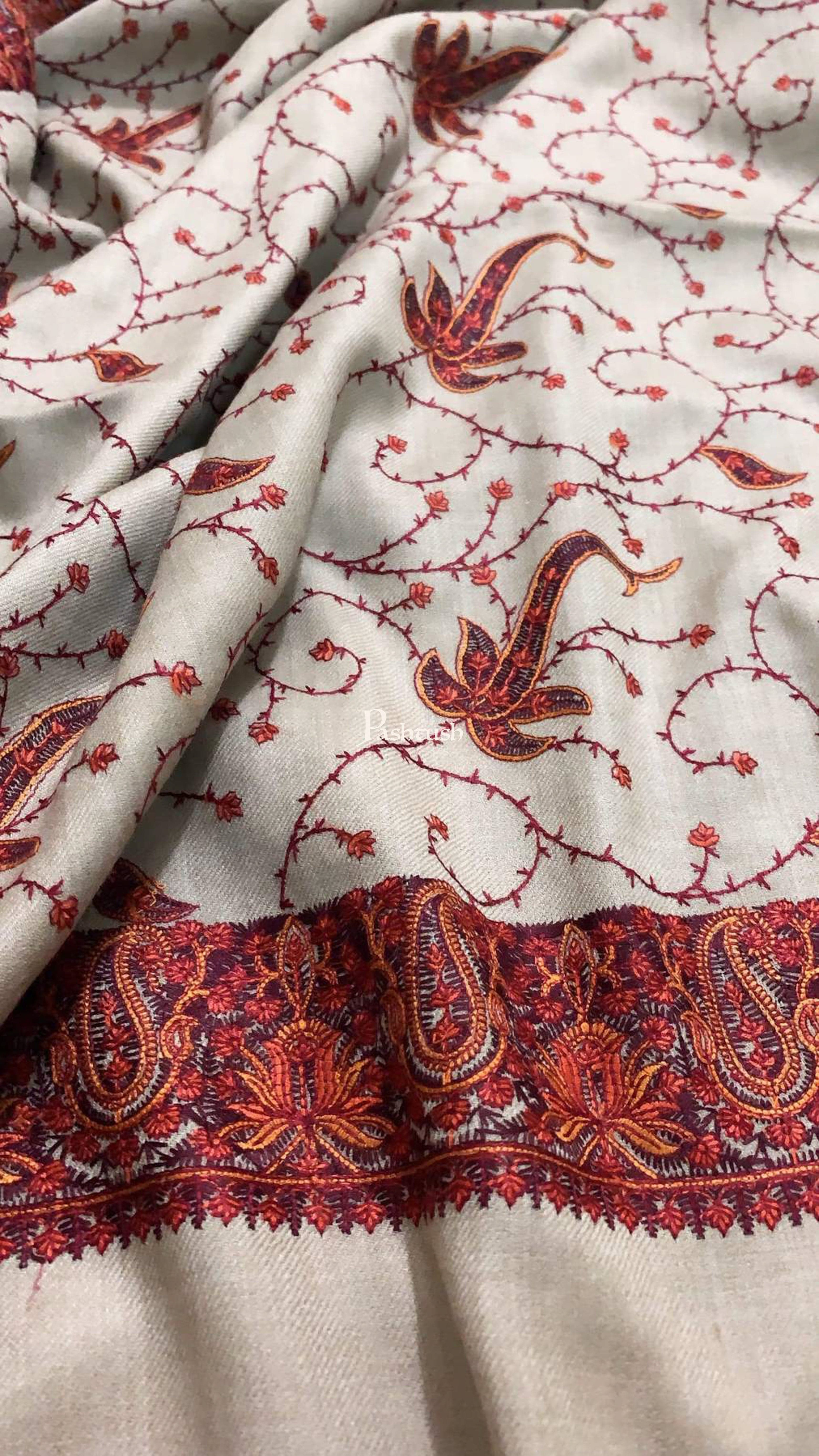 Pashtush Womens Embroidered Shawl In Fine Wool - Image 3