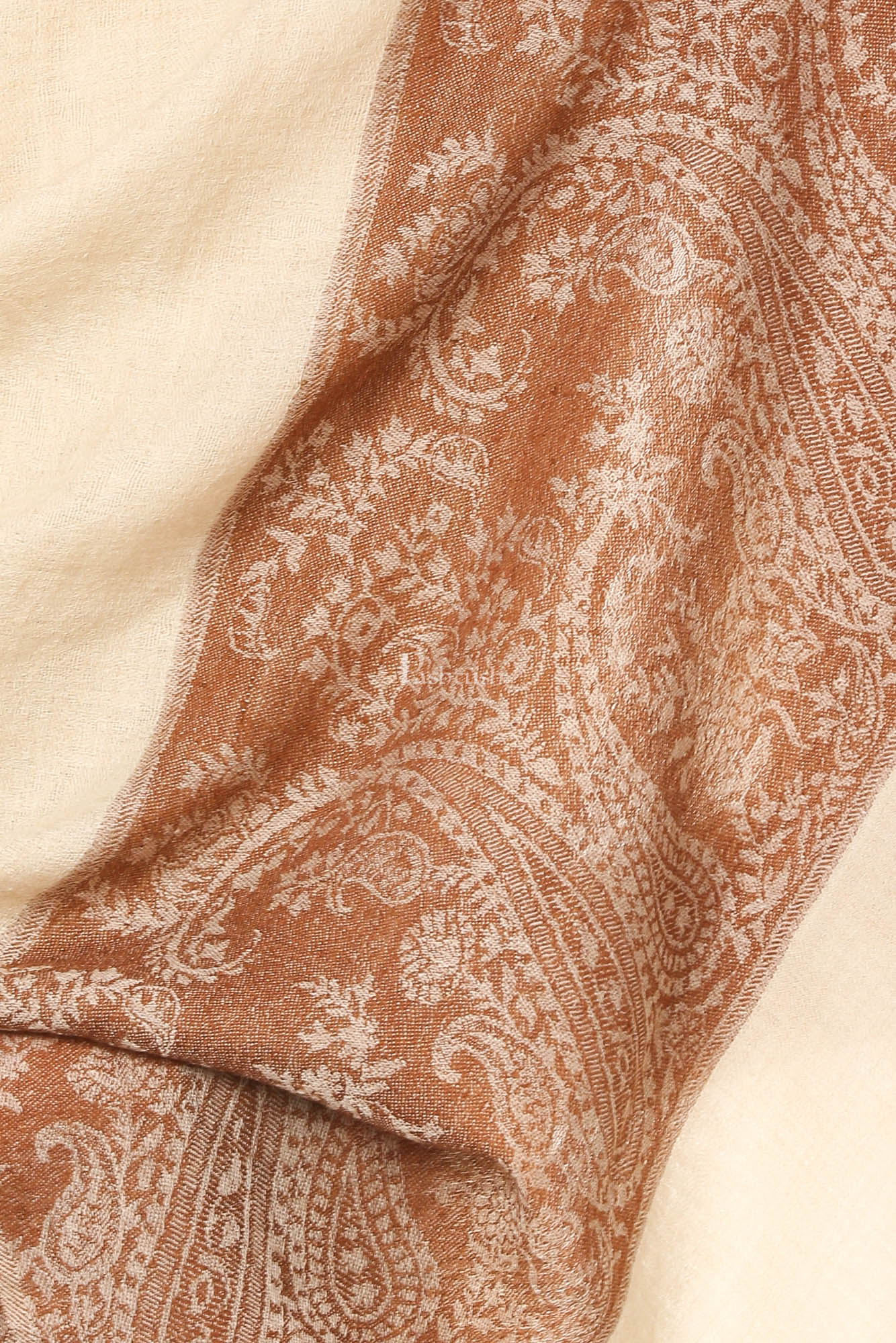 Pashtush Fine Wool Luxury Striped Design Scarf, Stole, Weaving Design - Coffee - Image 2