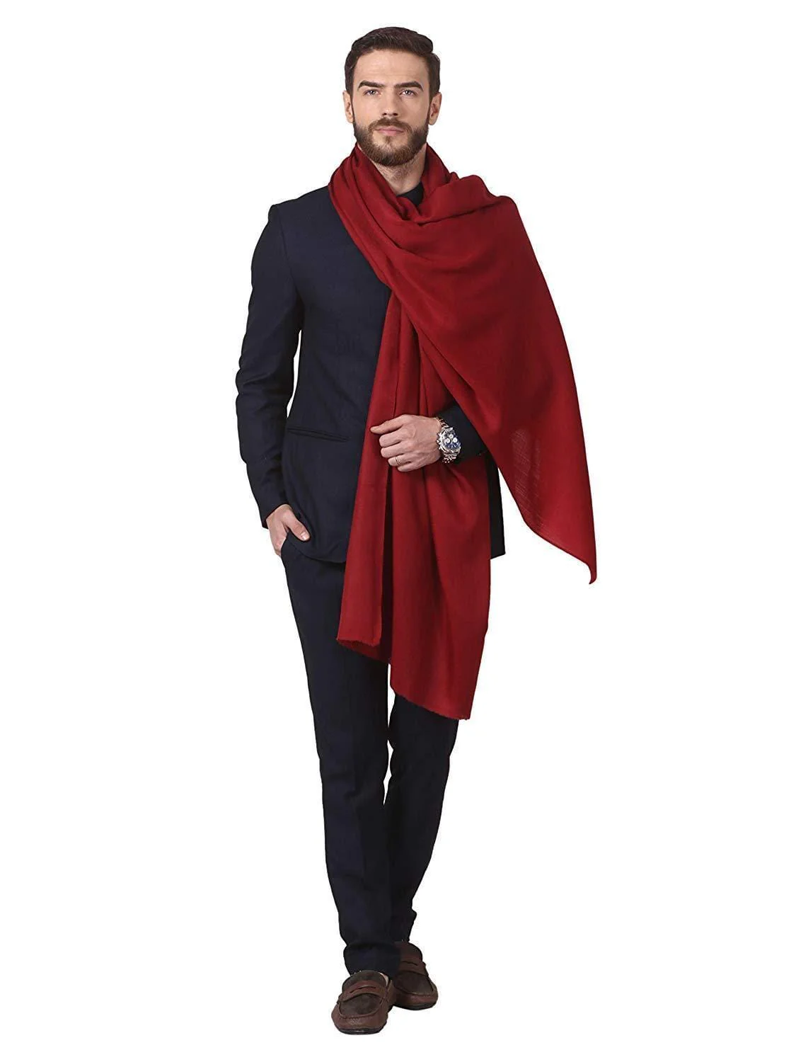 Pashtush Royal And Classy Fine Wool Mens Shawl (Maroon) - Image 6