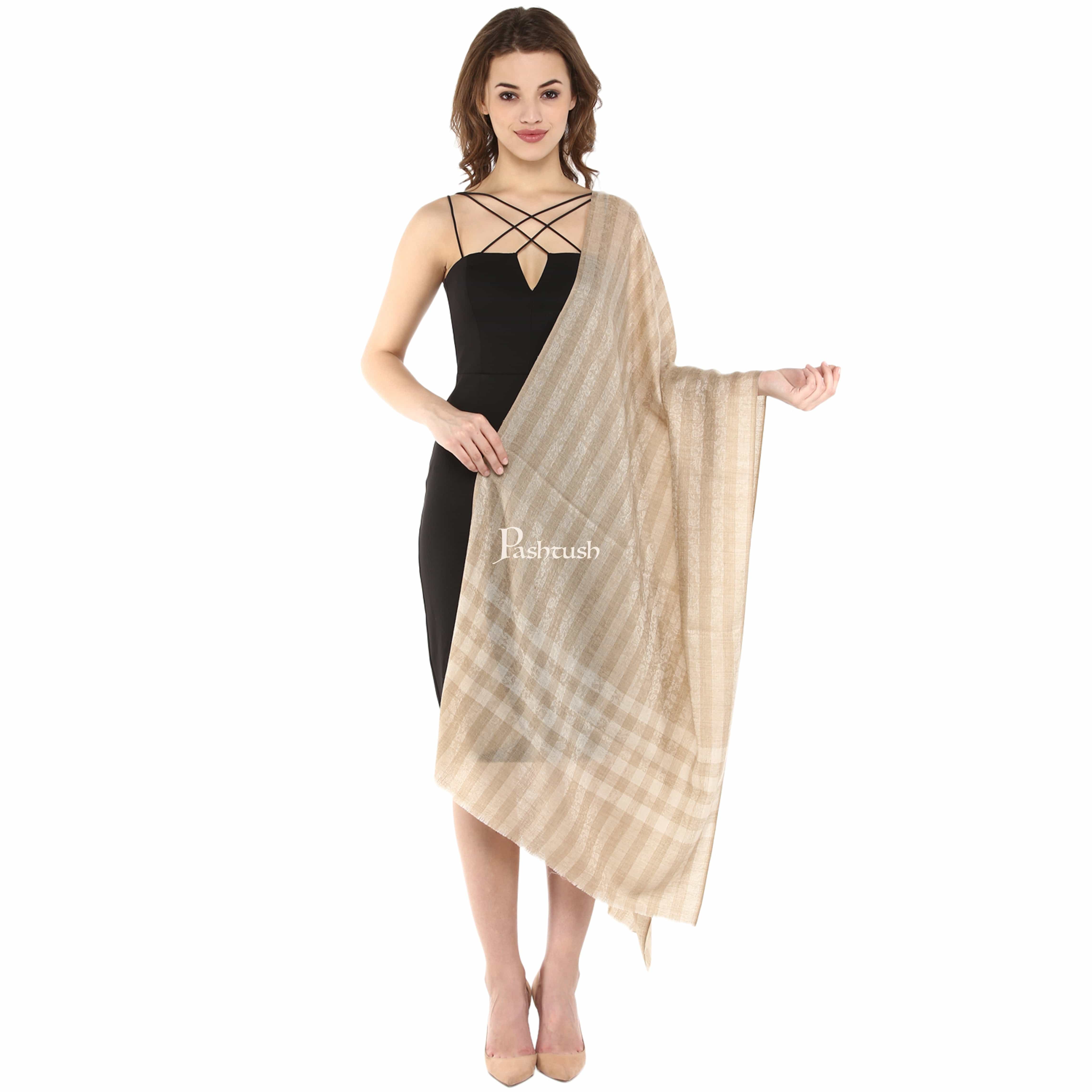 Pashtush His And Her Gift Set Of Check Stripe Stoles With Premium Gift Box Packaging, Black and Beige - Image 10
