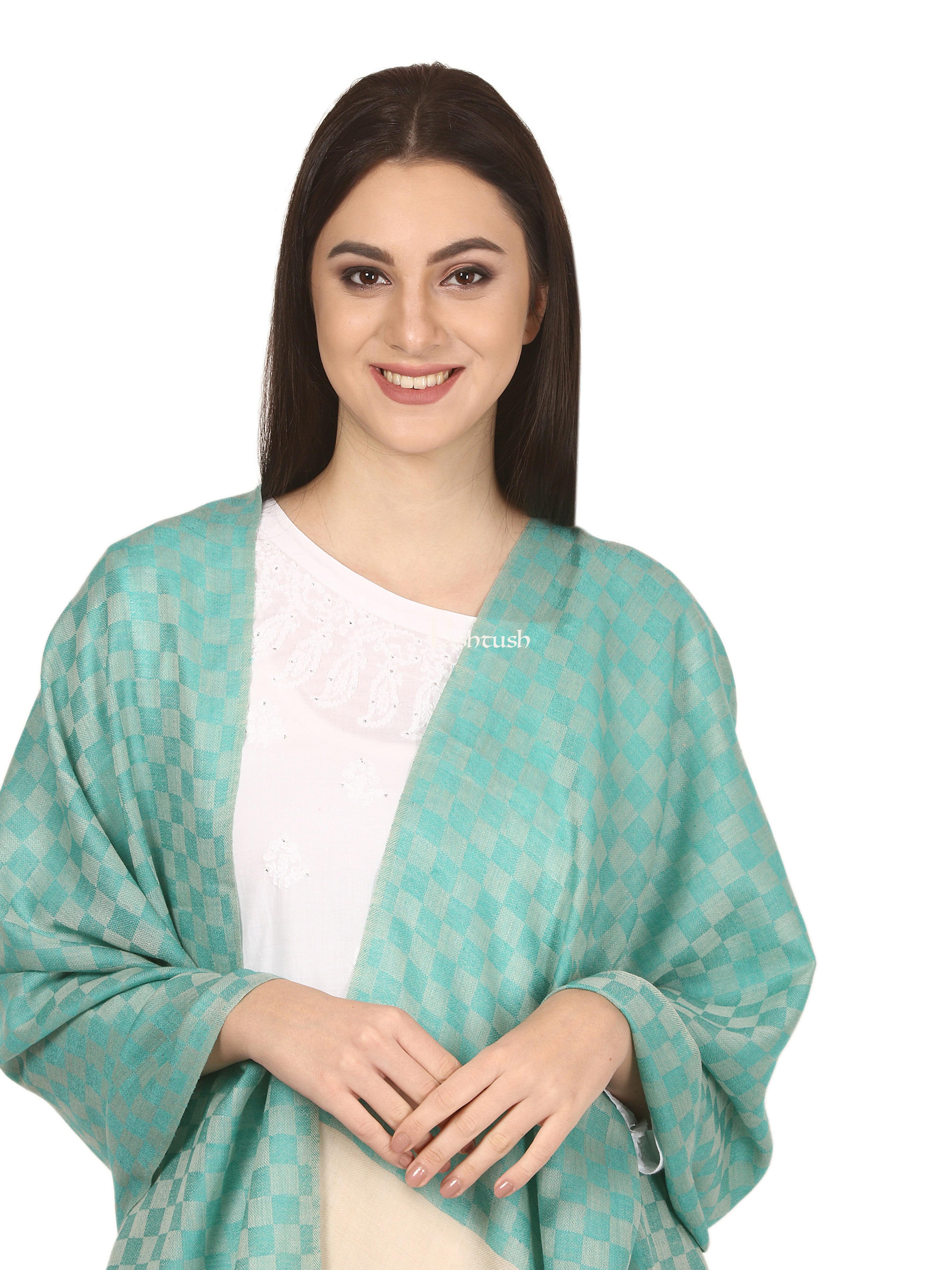 Pashtush His And Her Gift Set Of Checkered Fine Wool Stoles With Premium Gift Box Packaging, Black and Sea Green - Image 6