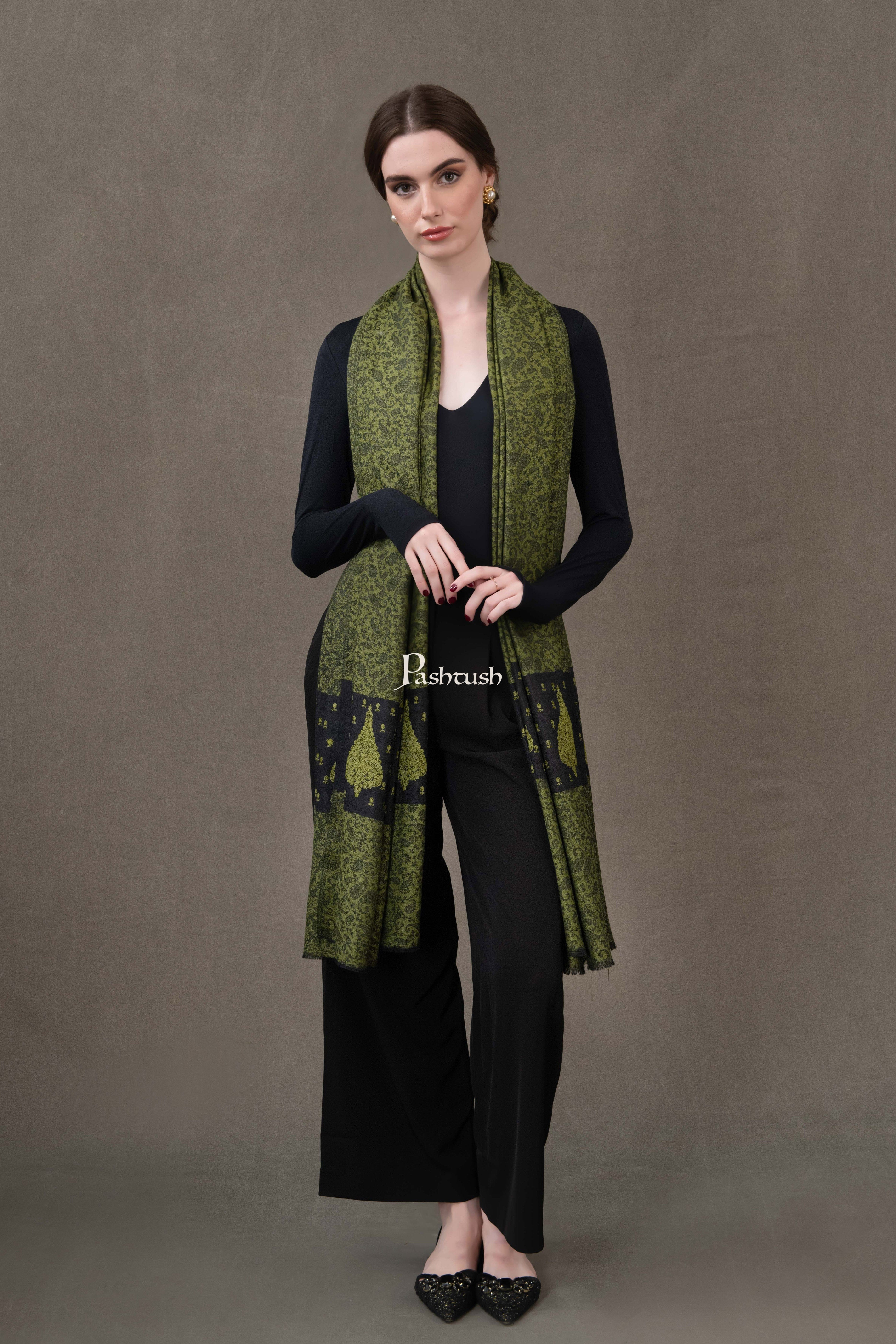 Pashtush His And Her Gift Set Of Fine Wool Stole and Embroidery Shawl With Premium Gift Box Packaging, Multicolour and Green - Image 10
