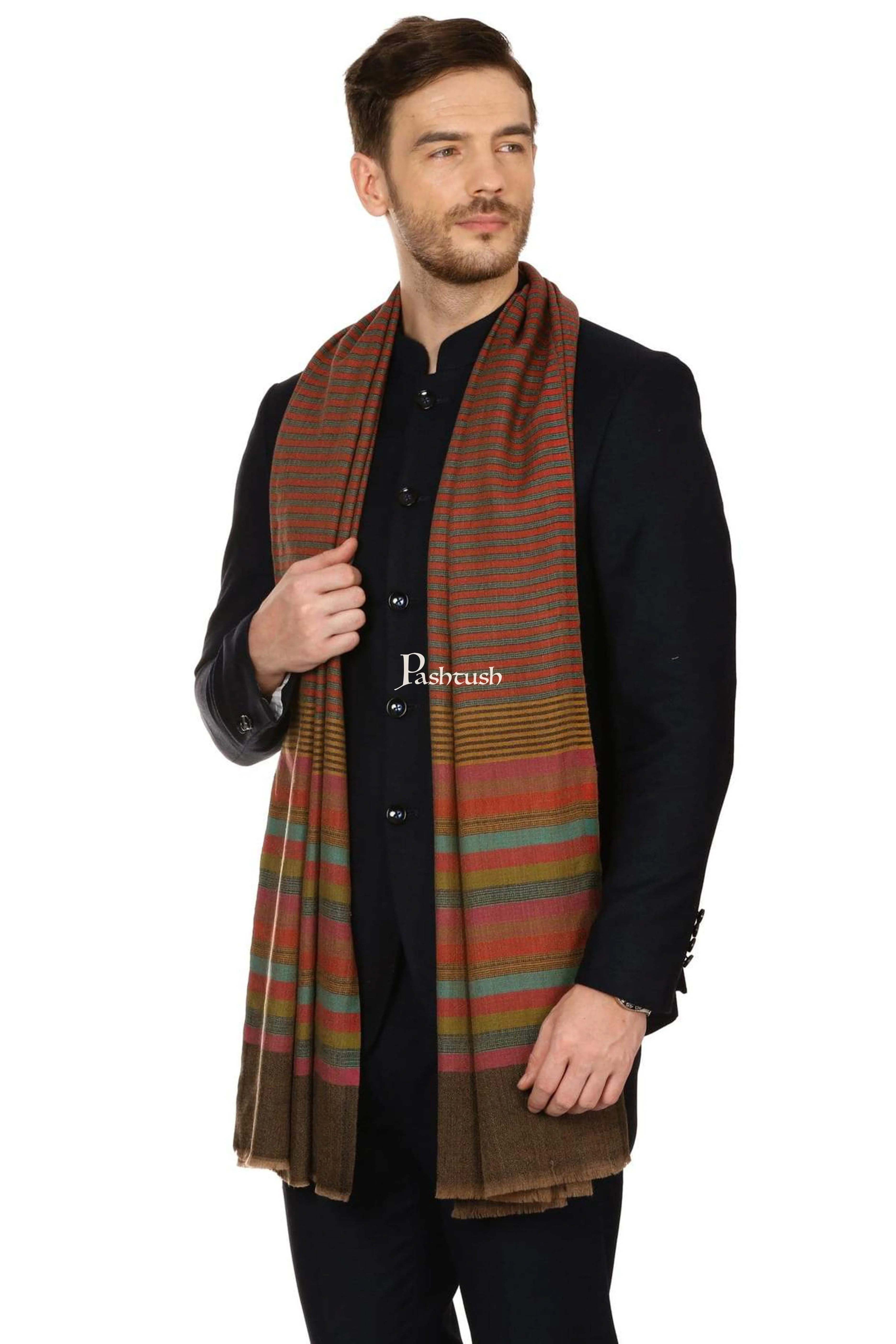 Pashtush His And Her Gift Set Of Fine Wool Stole and Embroidery Shawl With Premium Gift Box Packaging, Multicolour and Green - Image 3