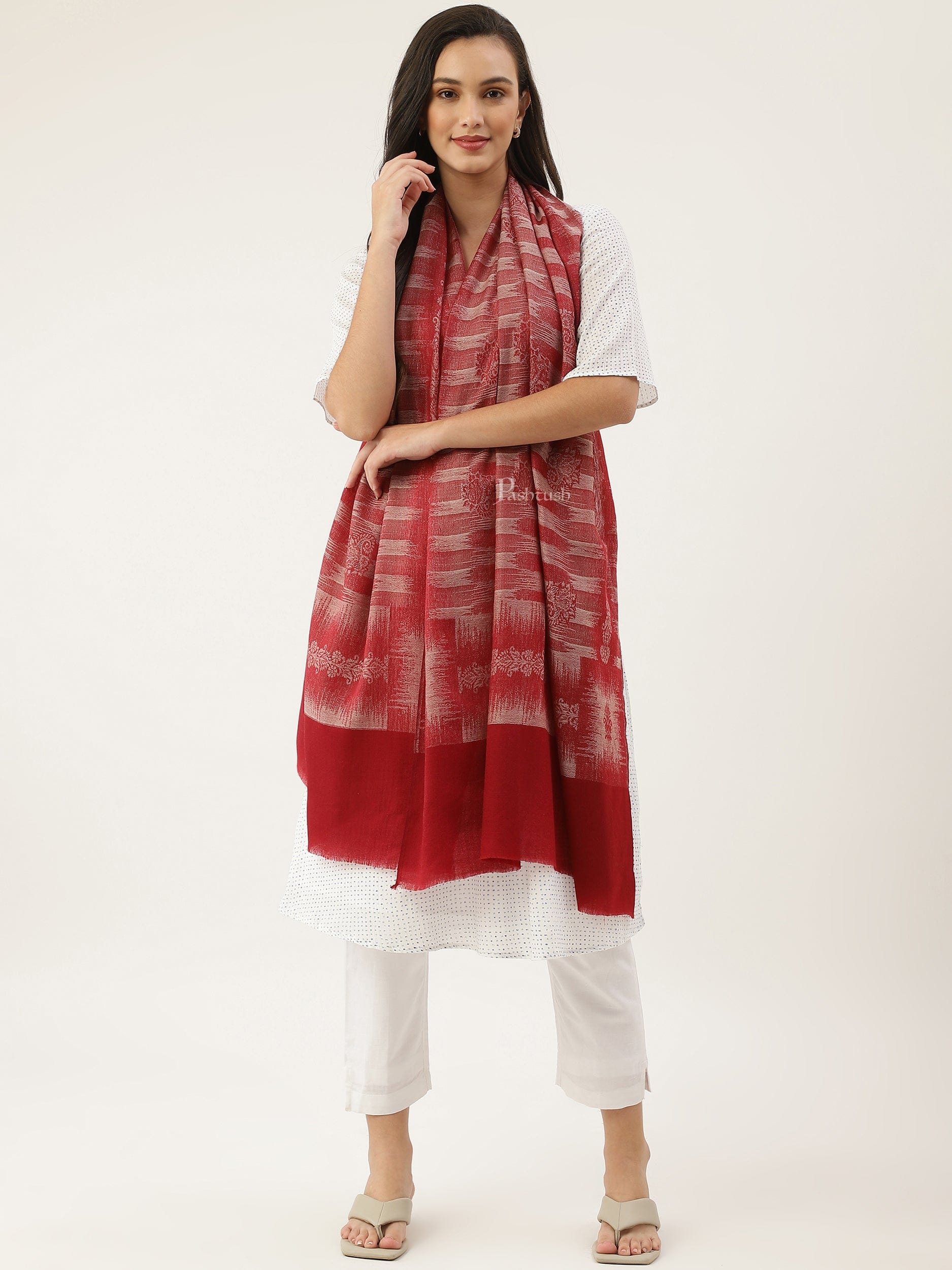 Pashtush His And Her Gift Set Of Ikkat Design Stoles With Premium Gift Box Packaging, Emerald Green and Maroon - Image 11