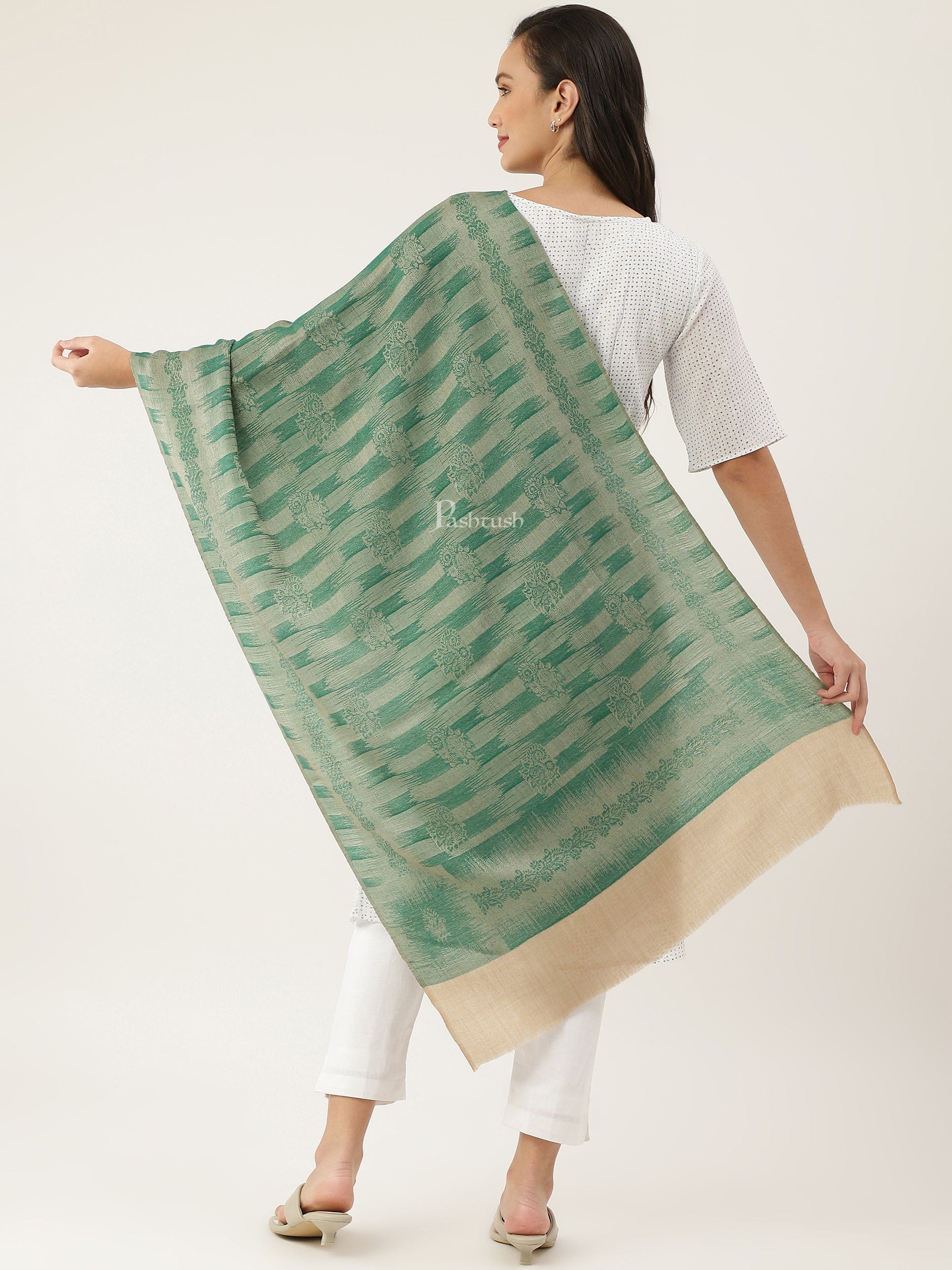 Pashtush His And Her Gift Set Of Ikkat Design Stoles With Premium Gift Box Packaging, Orange and Green - Image 6