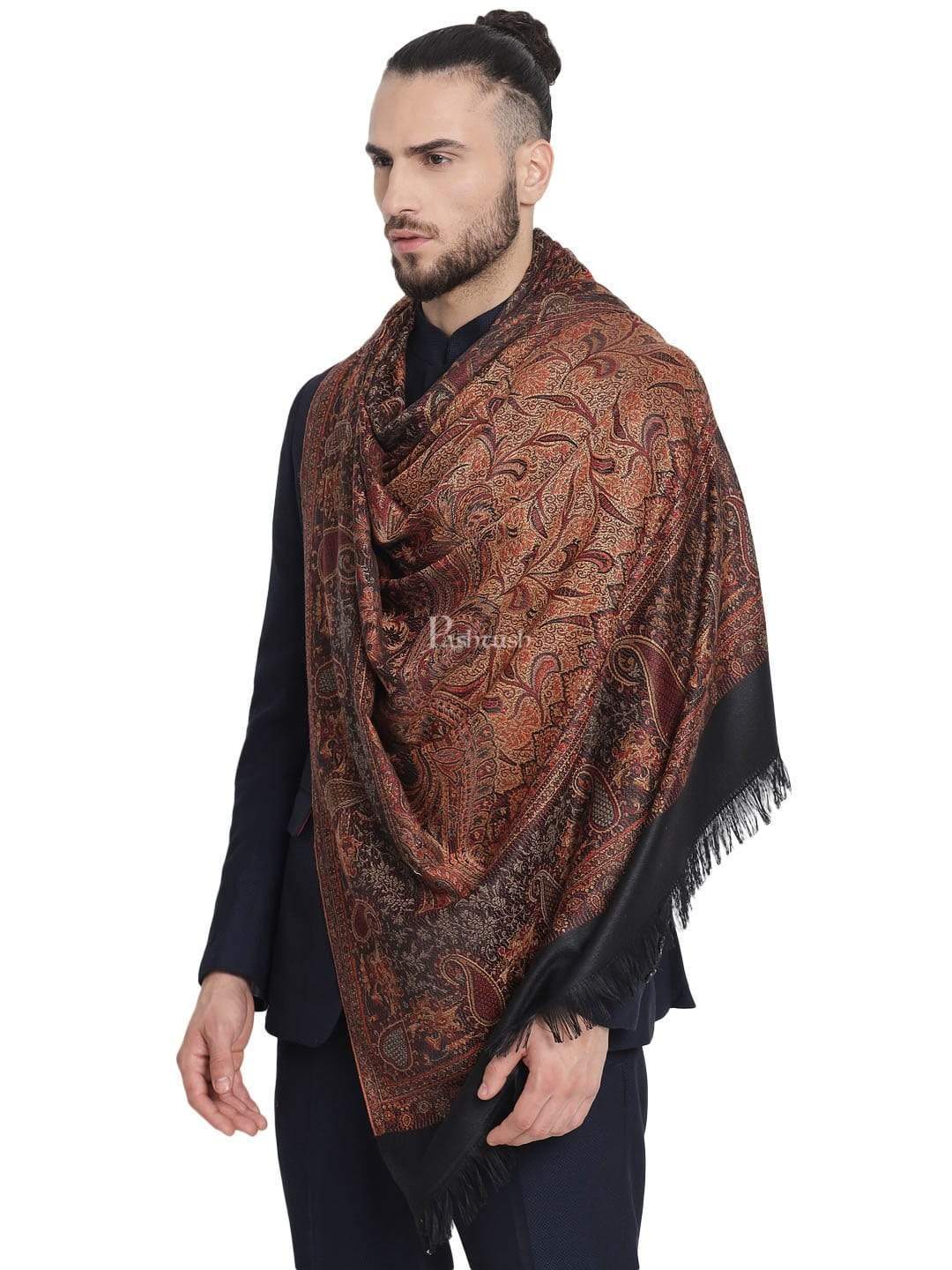 Pashtush His And Her Gift Set of Jamawar Mens Stole and Womens Shawl, Premium Gift Box Packaging, Black and Coffee - Image 3