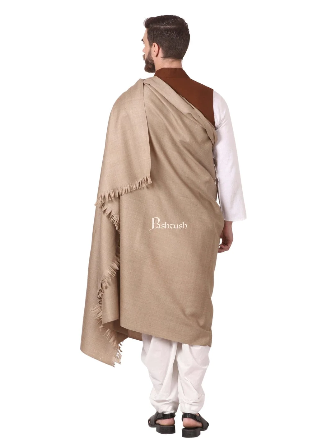 Pashtush His And Her Gift Set of Mens 100% Pure Wool Lohi and Womens Jacquard Palla Shawl, Premium Gift Box Packaging, Beige and Black - Image 5