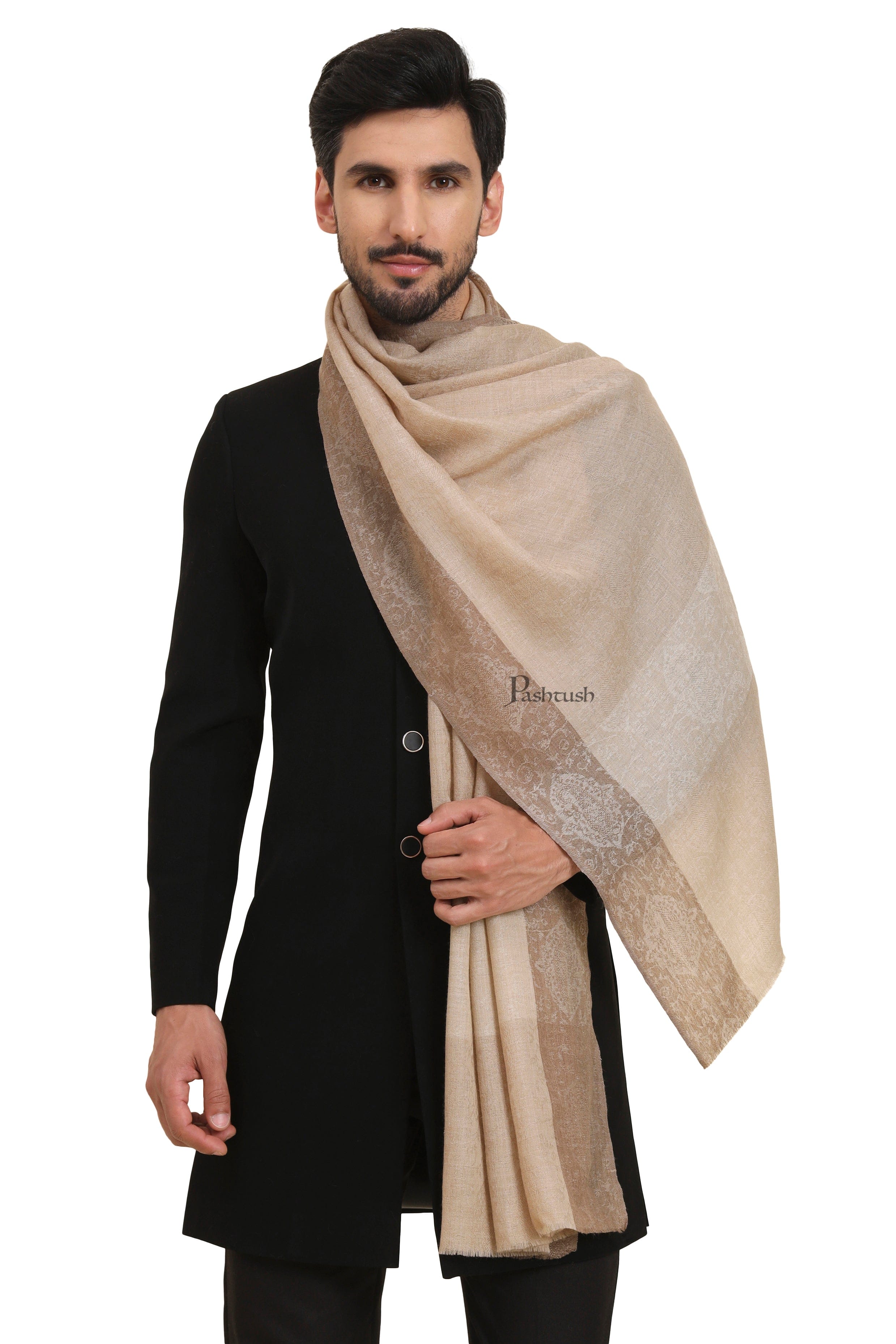 Pashtush His and Her Gift Set of Mens Extra Fine Wool Stole and Womens Bamboo Stole, Beige and Multicoloured, Packaged in Keepsake Wooden Chester Gift Box - Image 8