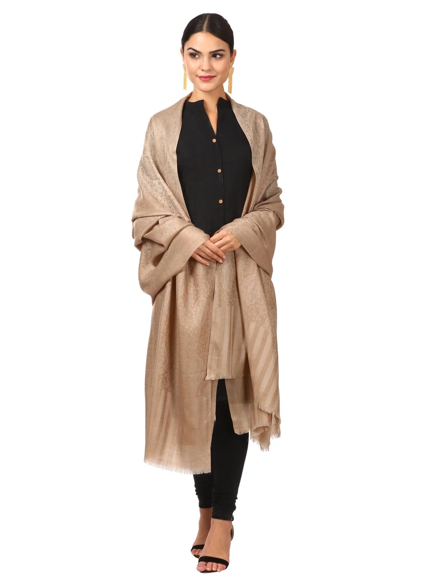 Pashtush His And Her Gift Set of Mens Fine Reversible Stole and Womens Extra Fine Wool Shawl, Premium Gift Box Packaging, Coffee and Taupe - Image 7