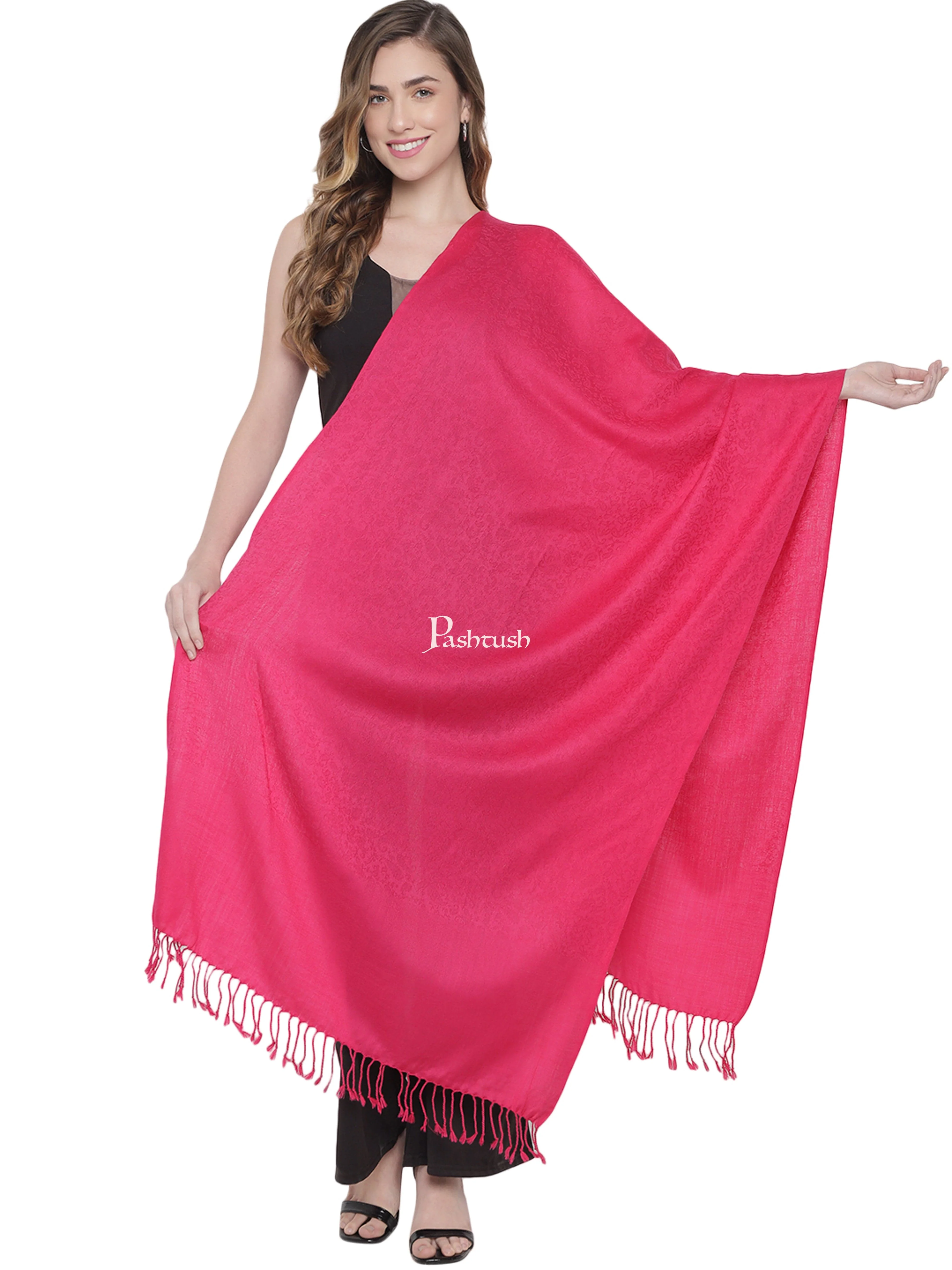 Pashtush His And Her Gift Set Of Reversible Self Design Stoles With Premium Gift Box Packaging, Black and Neon Pink - Image 8