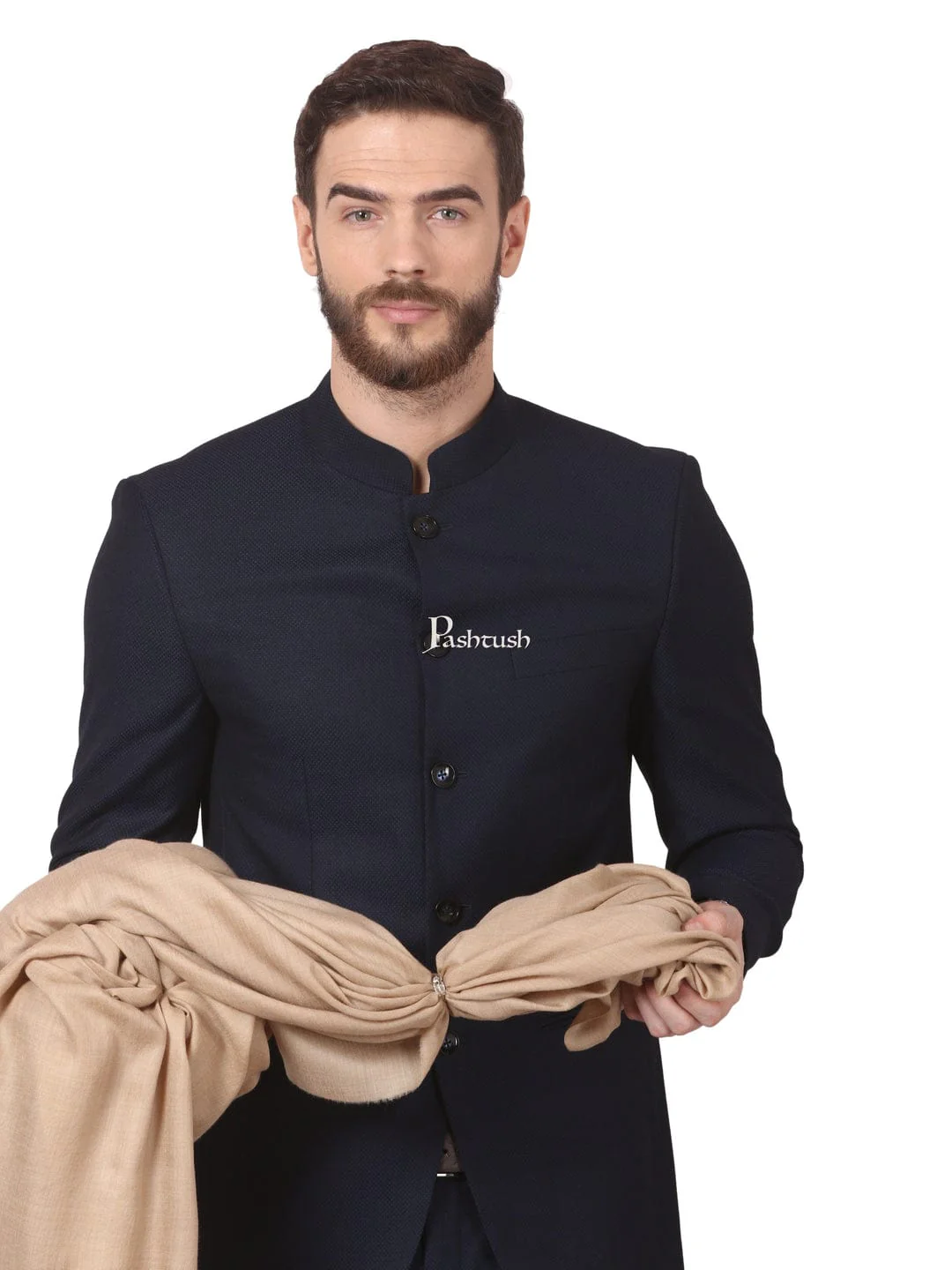 Pashtush His And Her Set Of 100% Pure Wool Shawls, Premium Gift Box Packaging, Beige and Black - Image 8