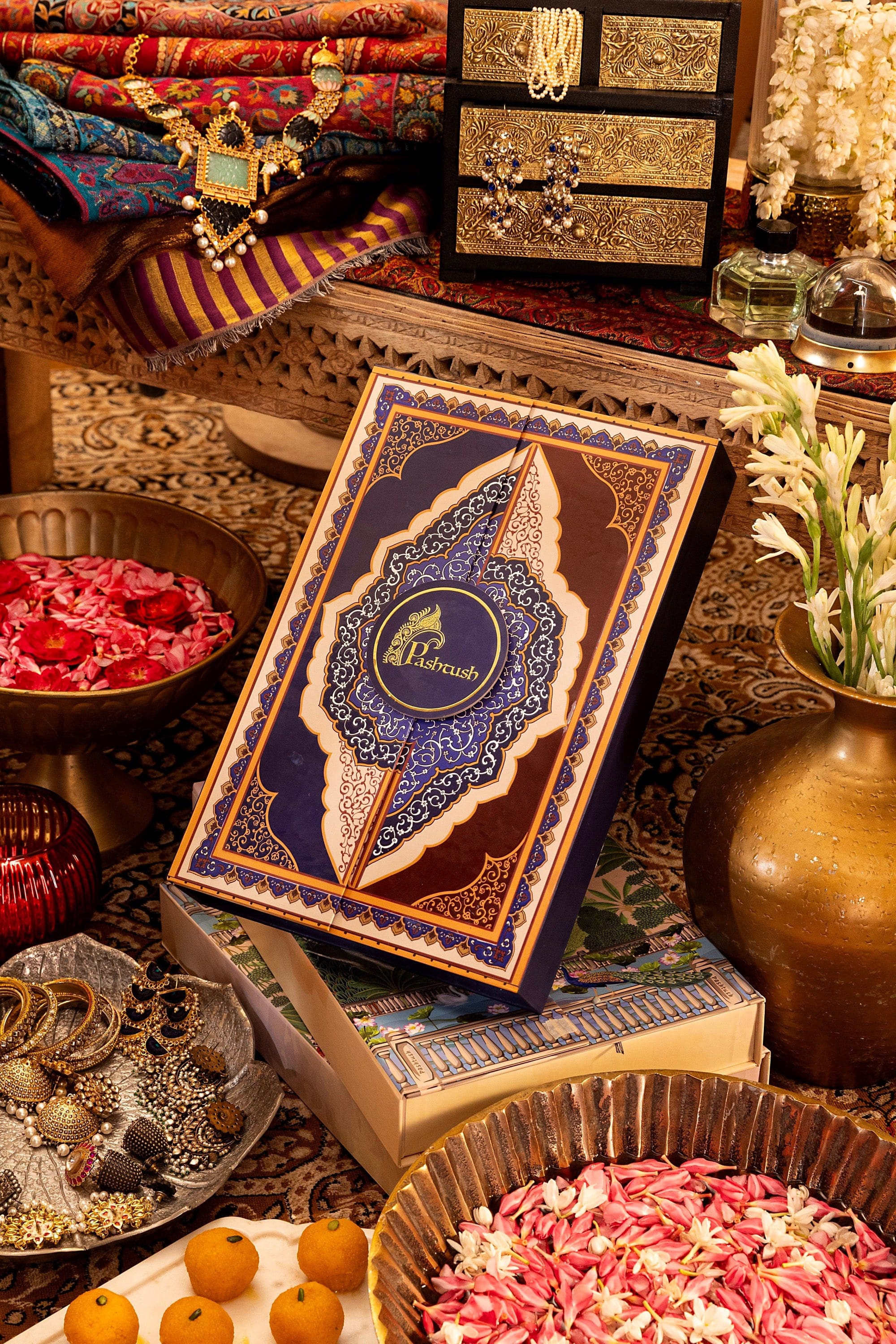 Pashtush His And Her Set Of 100% Pure Wool Shawls, Premium Gift Box Packaging, Taupe and Mustard - Image 2