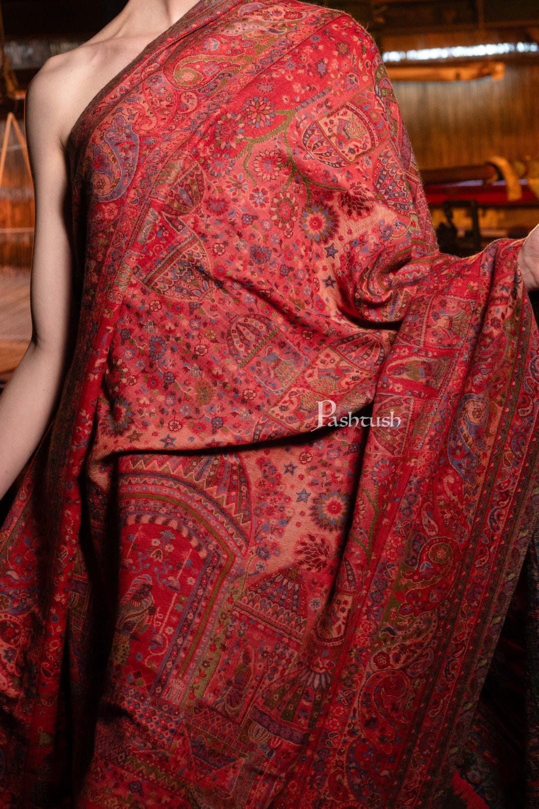 Pashtush His And Her Set Of 100% Pure Wool Shawls, Premium Gift Box Packaging, Taupe and Rose - Image 10