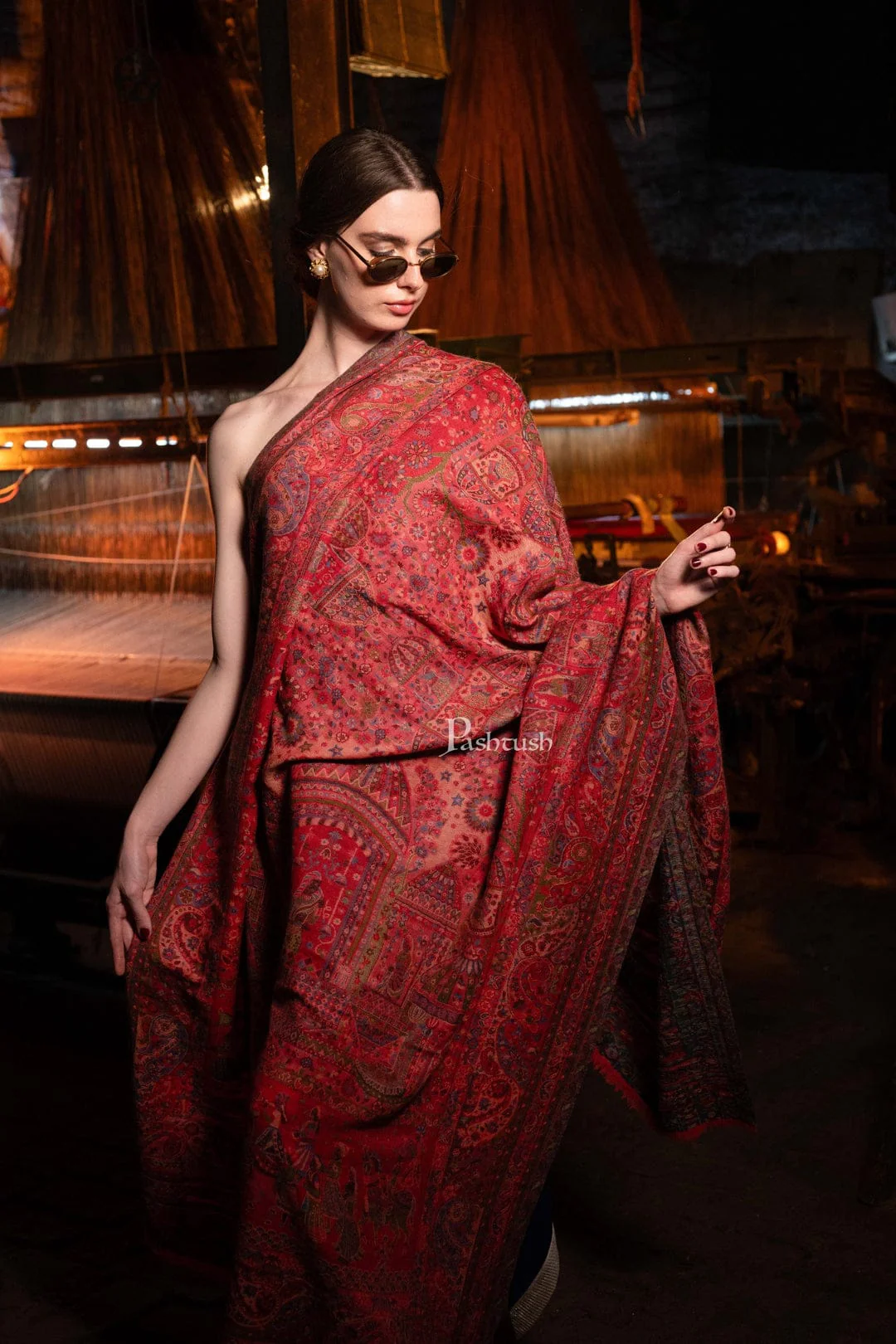 Pashtush His And Her Set Of 100% Pure Wool Shawls, Premium Gift Box Packaging, Taupe and Rose - Image 7