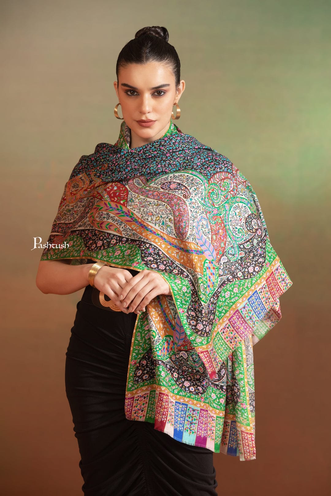 Pashtush His And Her Set Of Bamboo Stoles, Premium Gift Box Packaging, Black and Multicolour - Image 8