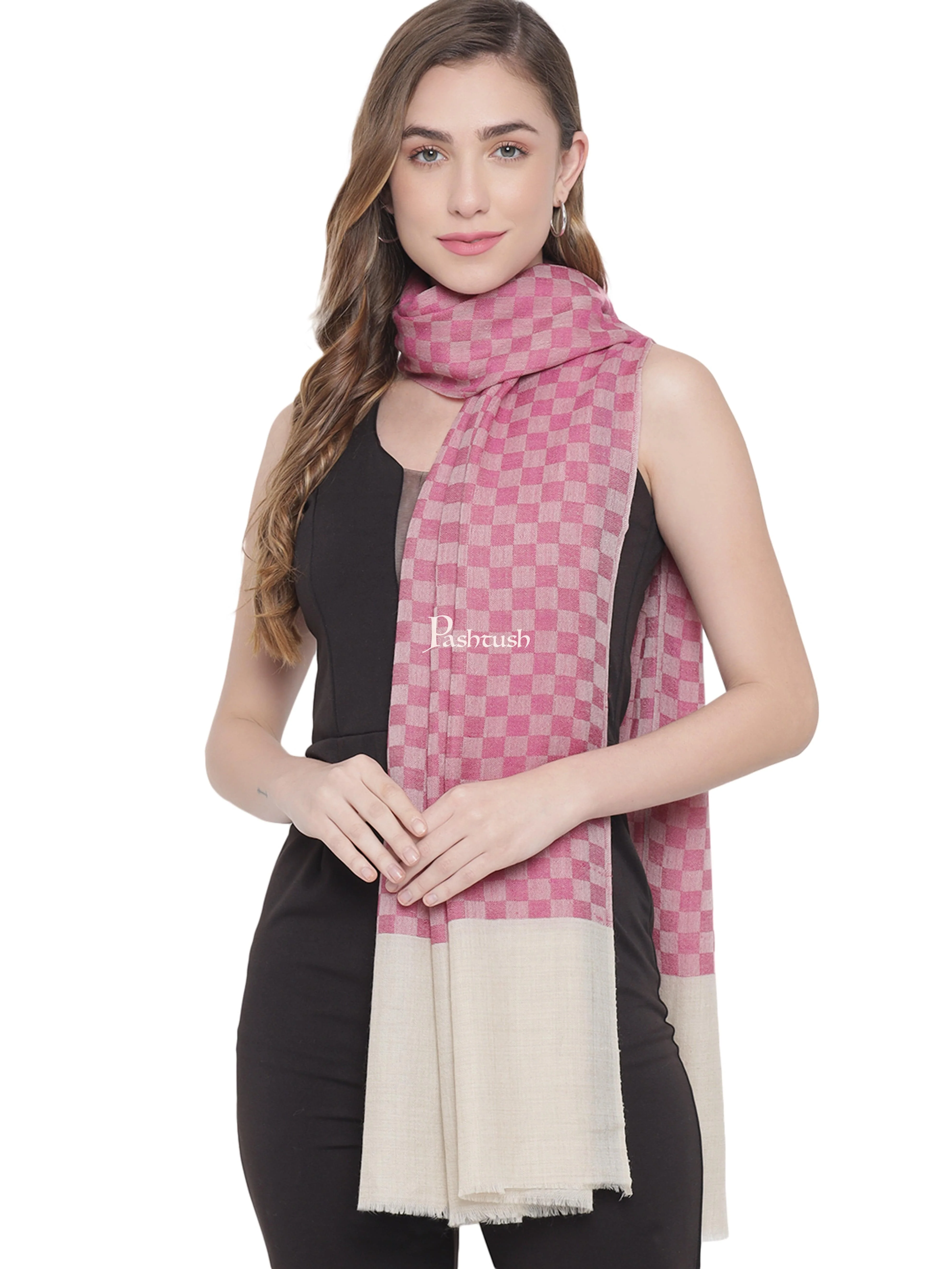 Pashtush His And Her Gift Set Of Checkered Fine Wool Stoles With Premium Gift Box Packaging, Black and Pink - Image 7