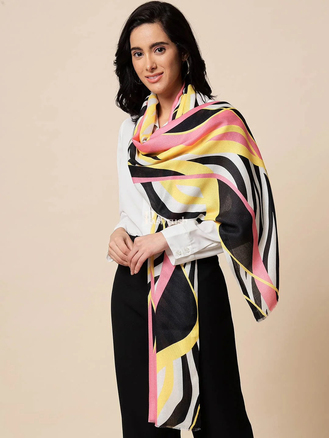 Pashtush His And Her Set Of Fine Wool and Printed Bamboo Stoles With Premium Gift Box Packaging, Ivory and Multicolour - Image 10