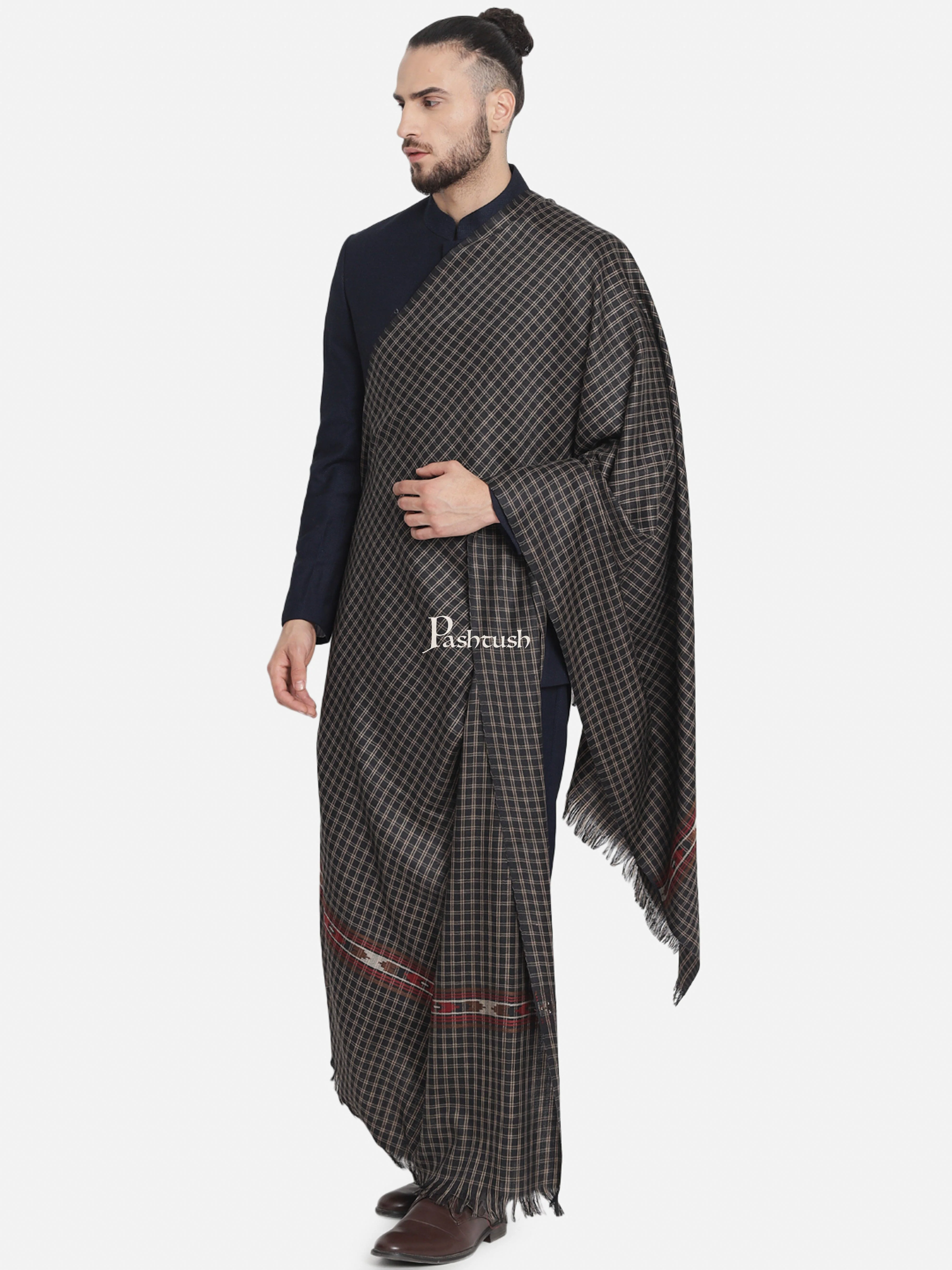 Pashtush His And Her Set Of Fine Wool Checkered Stole and Shawl With Premium Gift Box Packaging, Black and Red - Image 7