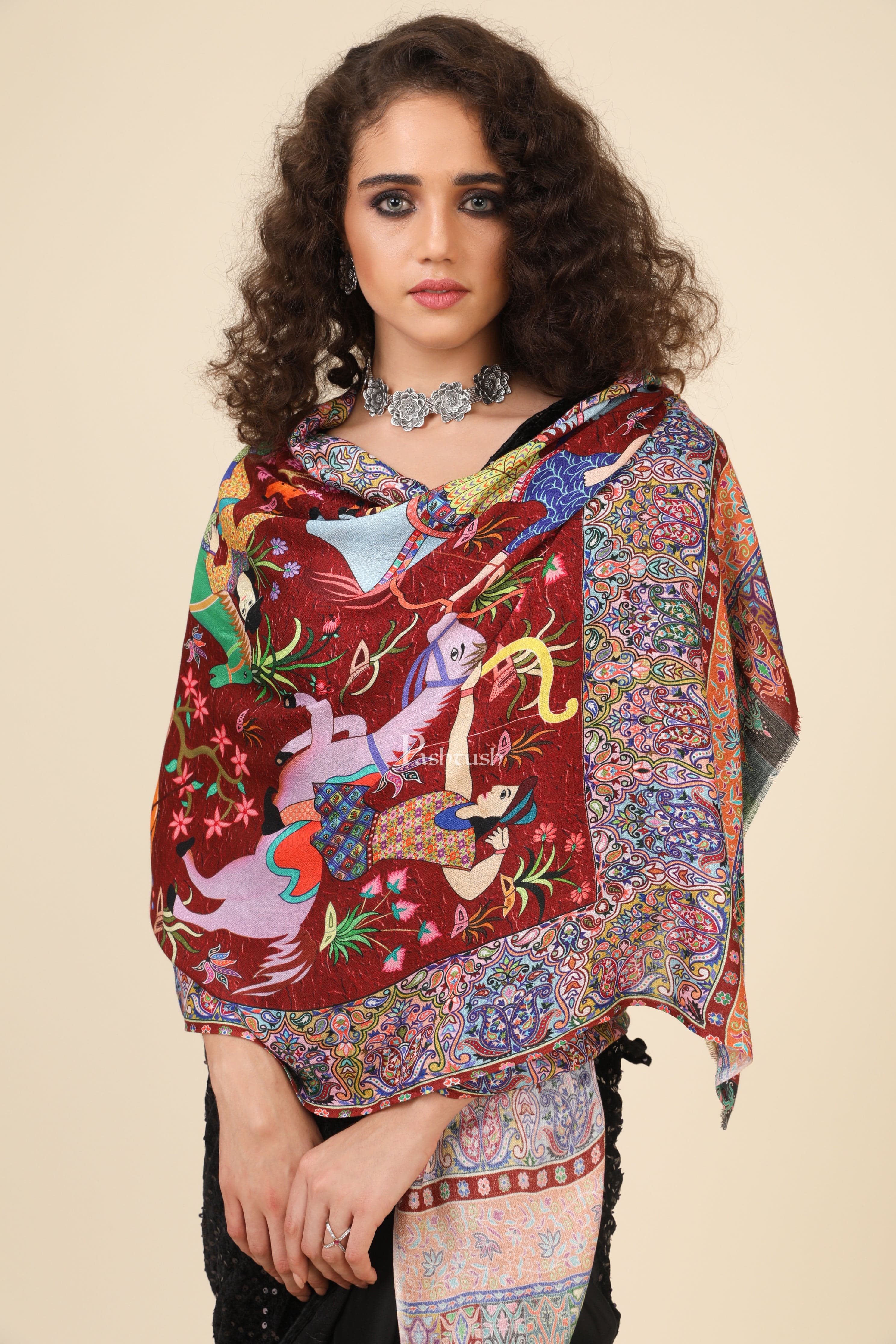 Pashtush His And Her Set Of Fine Wool Self Stole and Bamboo Stole With Premium Gift Box Packaging, Maroon and Multicolour - Image 9
