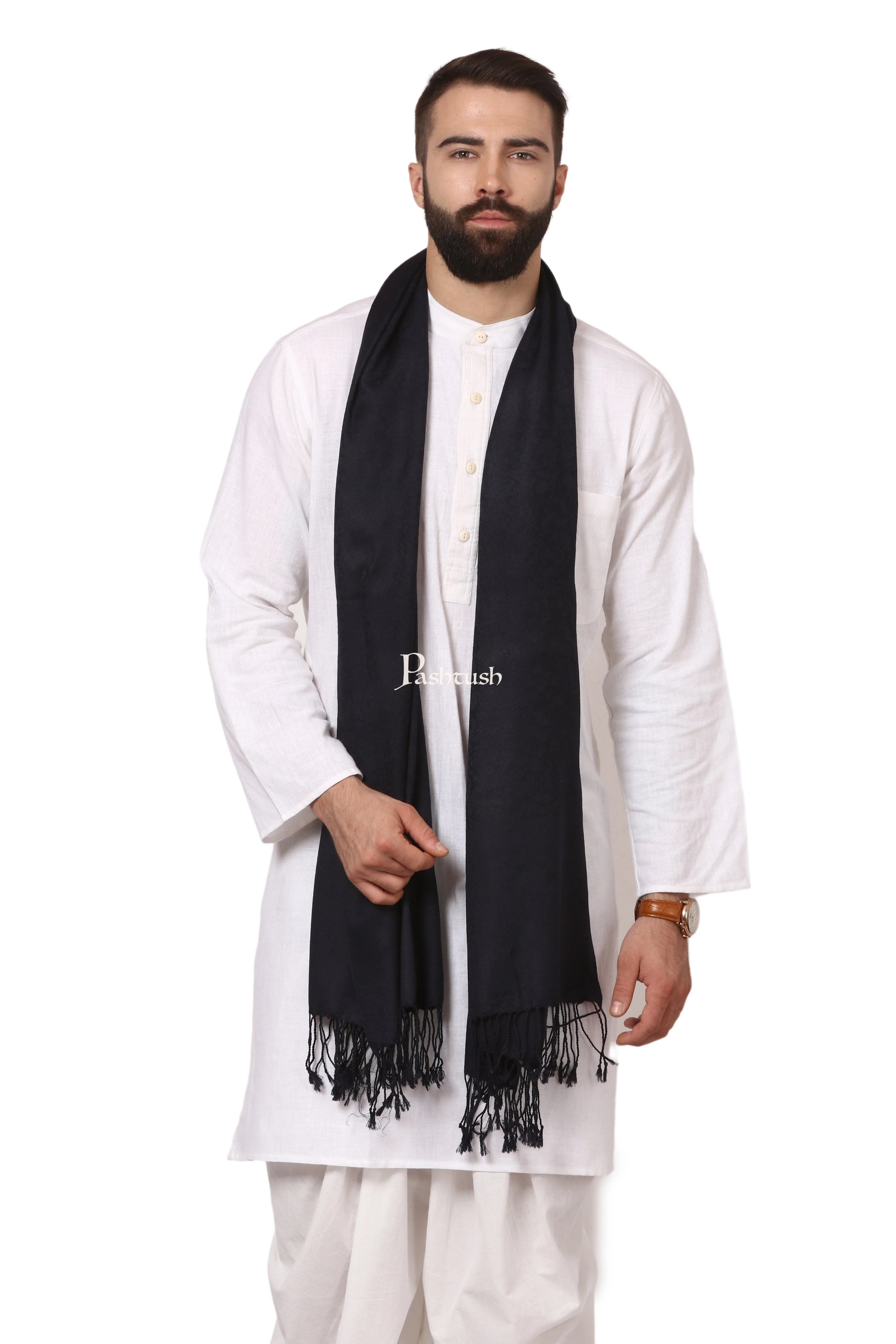 Pashtush His And Her Set Of Fine Wool Self Stoles With Premium Gift Box Packaging, Black and Scarlet Red - Image 6