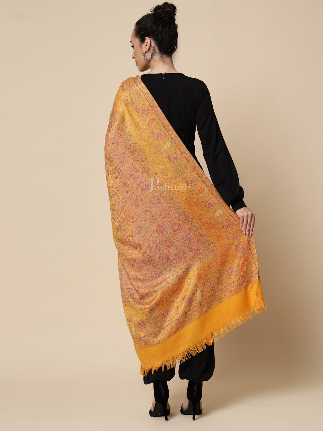 Pashtush His And Her Set Of Fine Wool Stole and Womens Faux , Premium Gift Box Packaging, Black & Mustard - Image 12