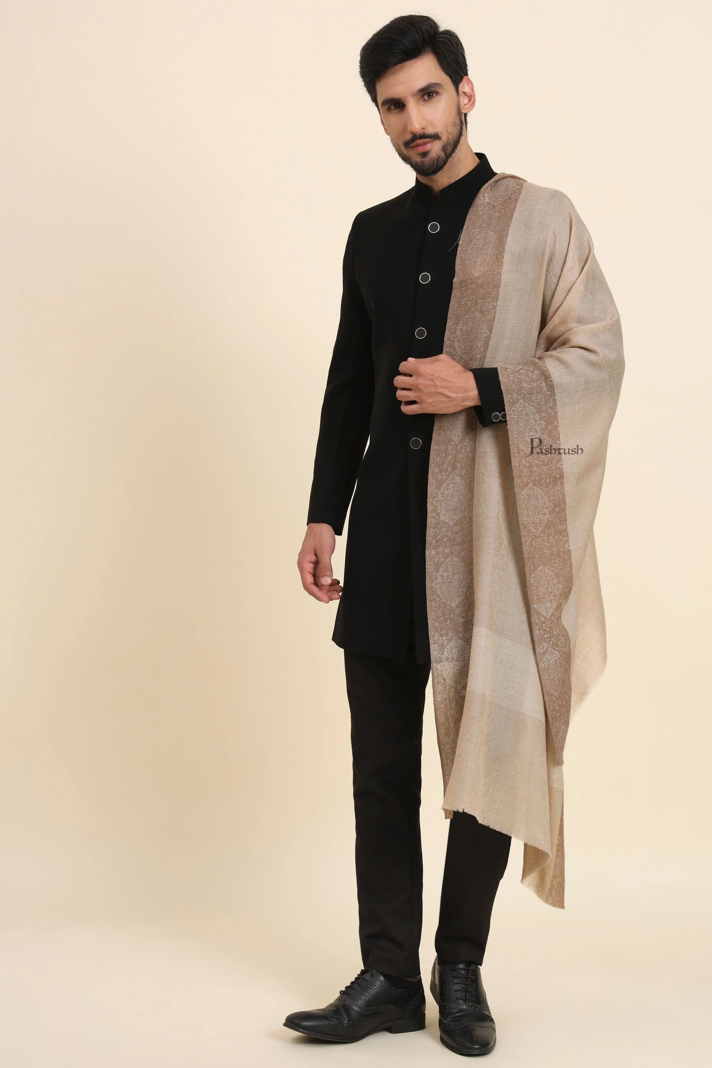 Pashtush His And Her Set Of Fine Wool Stoles , Premium Gift Box Packaging, Beige and Pink - Image 6