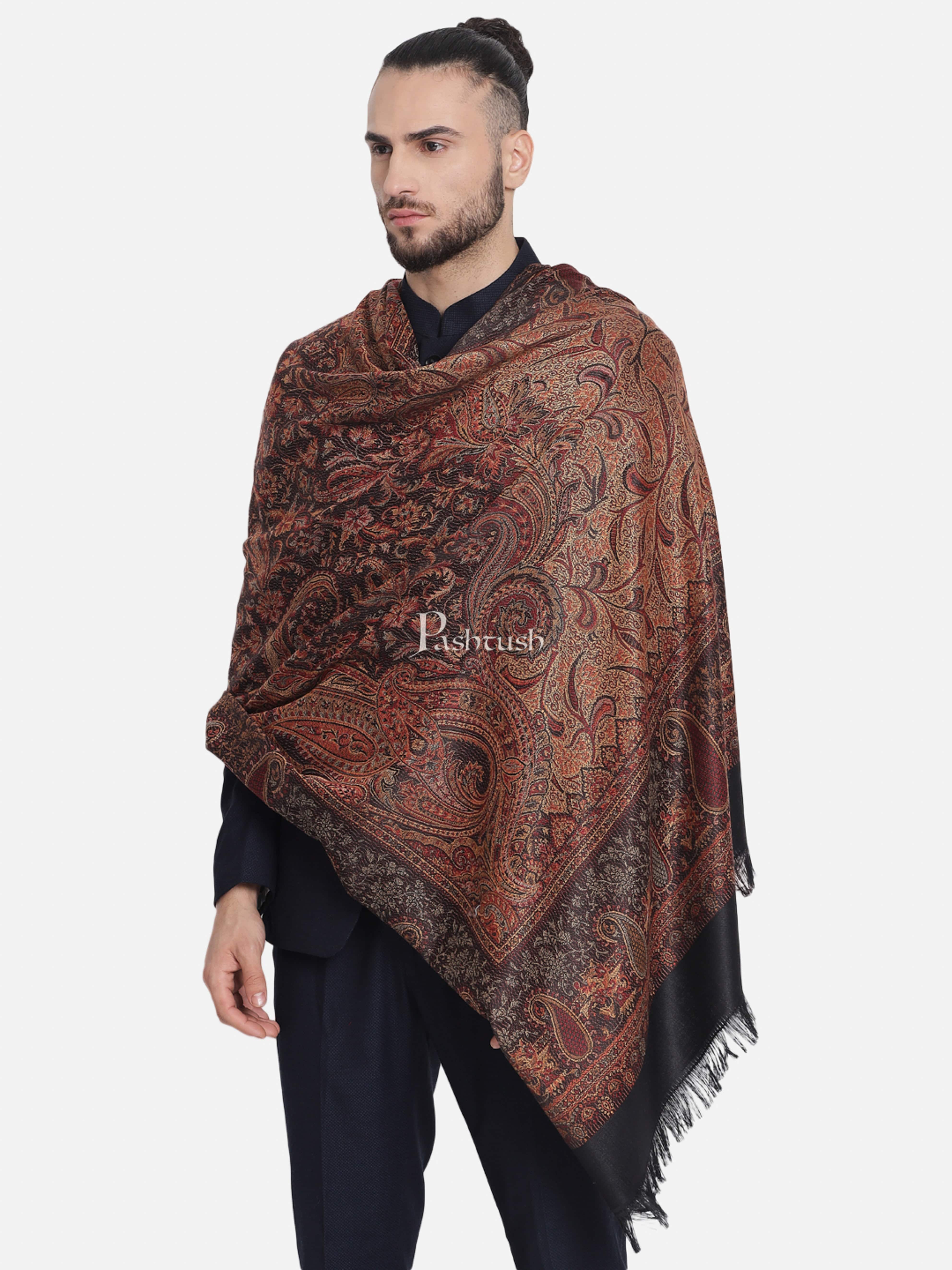 Pashtush His And Her Set Of Jamawar Stole and Shawl, Premium Gift Box Packaging, Black and Peach - Image 7
