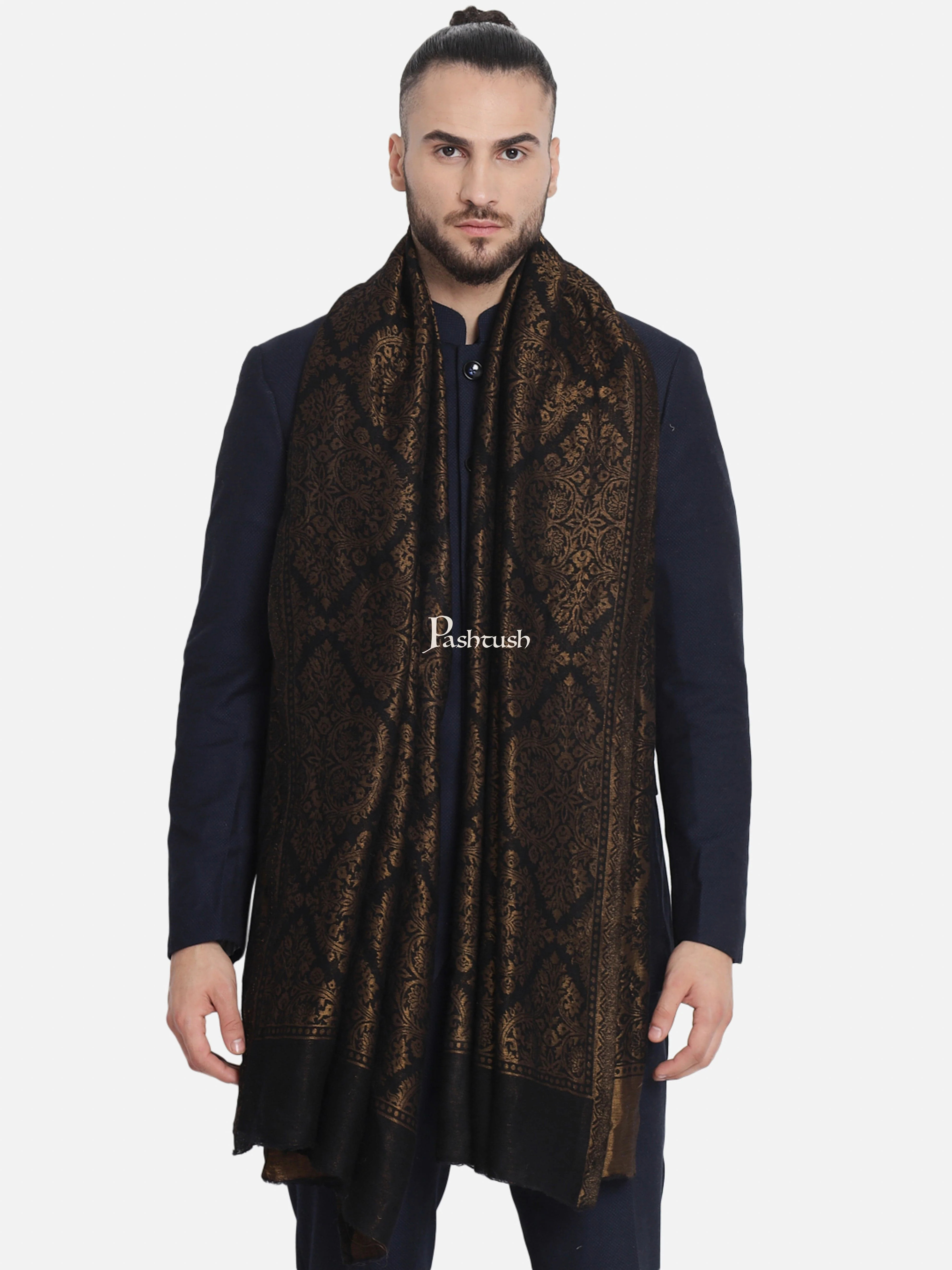Pashtush His And Her Set Of Jaquard Metallic Weave Stole and Shawl With Premium Gift Box Packaging, Black and Ivory - Image 4