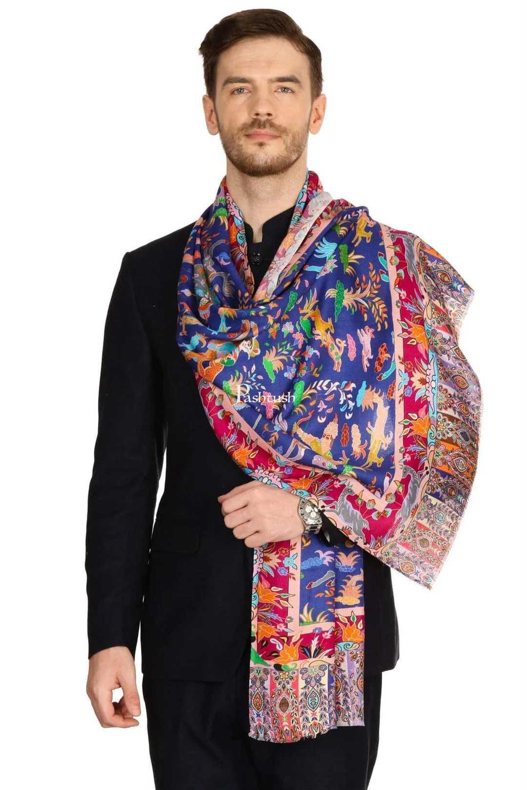 Pashtush His And Her Set Of Mens Bamboo Stole and Womens Fine wool Stole, Premium Gift Box Packaging, Blue and Pink - Image 4