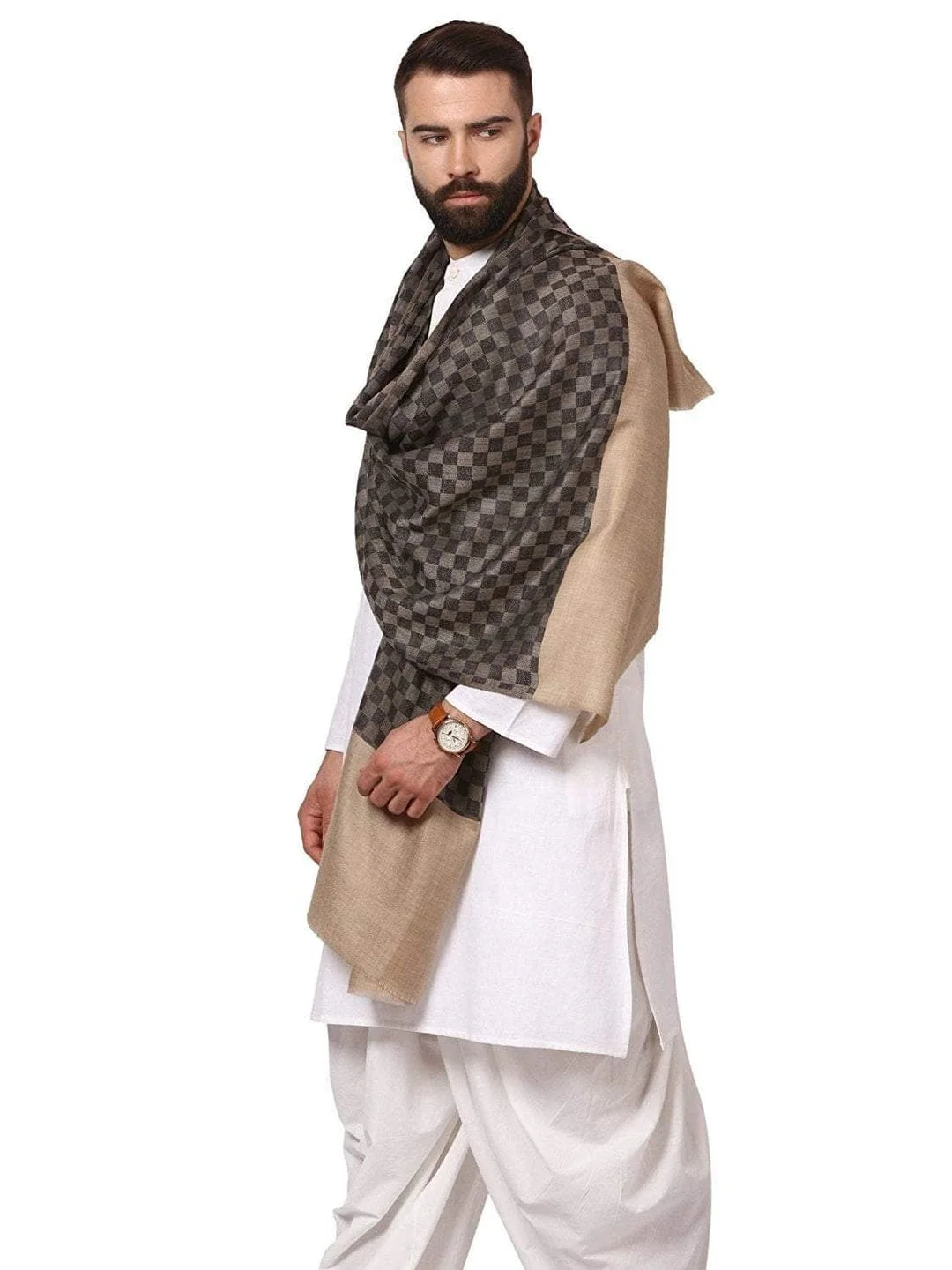 Pashtush His And Her Set Of Mens Checkerd Stole and Womens Extra Soft Bamboo Stole, Premium Gift Box Packaging, Black and Multicolour - Image 4