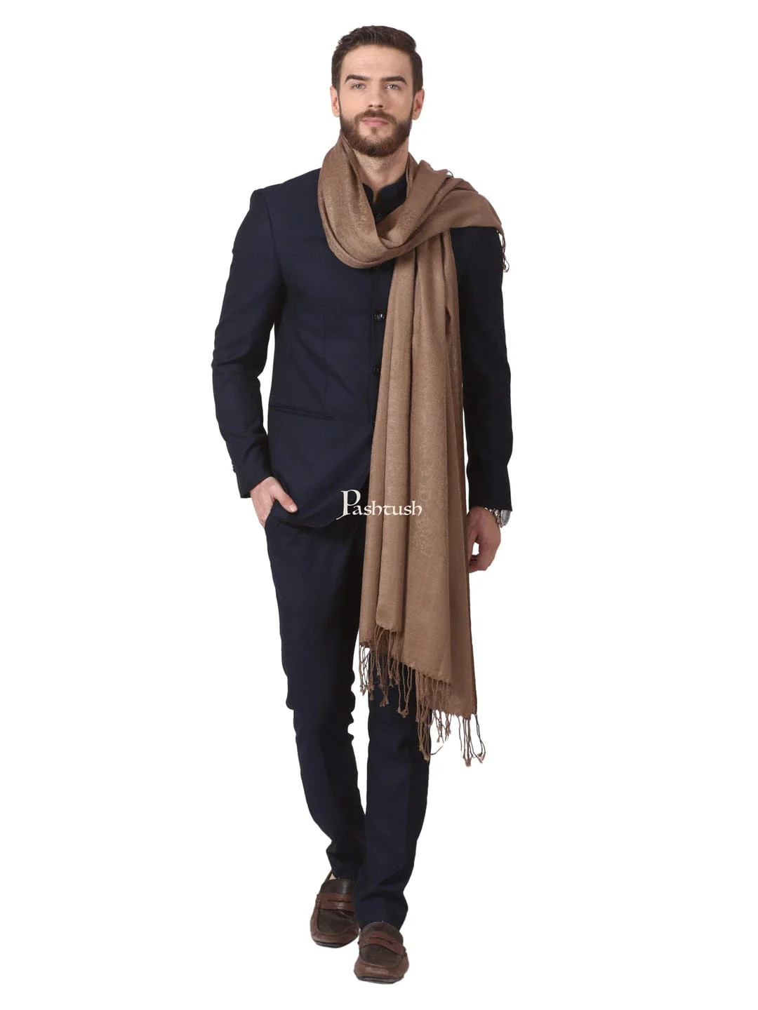 Pashtush His And Her Set Of Mens Fine Wool Muffler and Womens Extra Fine Wool Stole, Premium Gift Box Packaging, Taupe and Beige - Image 11