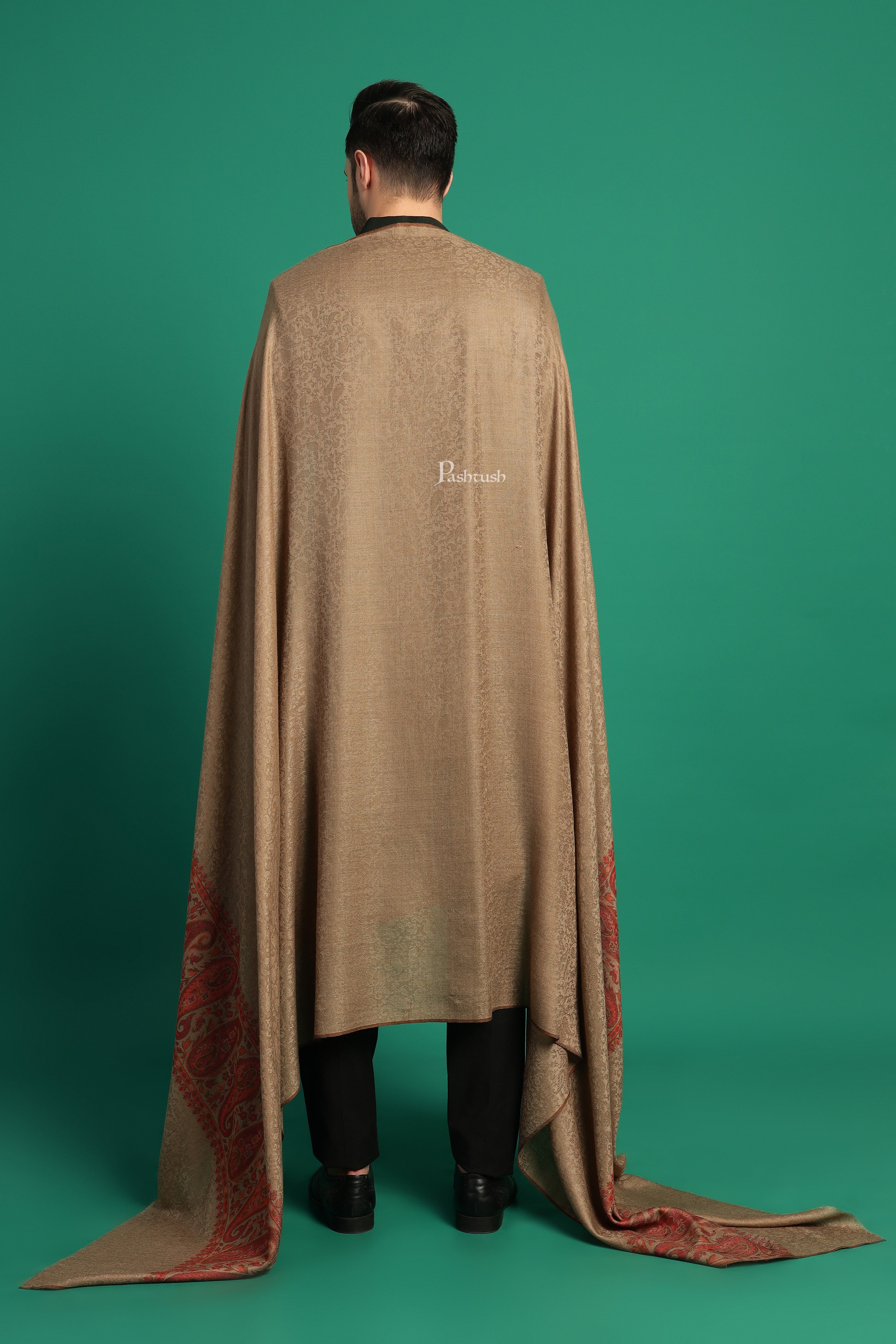 Pashtush His And Her Set Of Mens Fine Wool Shawls, Premium Gift Box Packaging, Taupe - Image 9