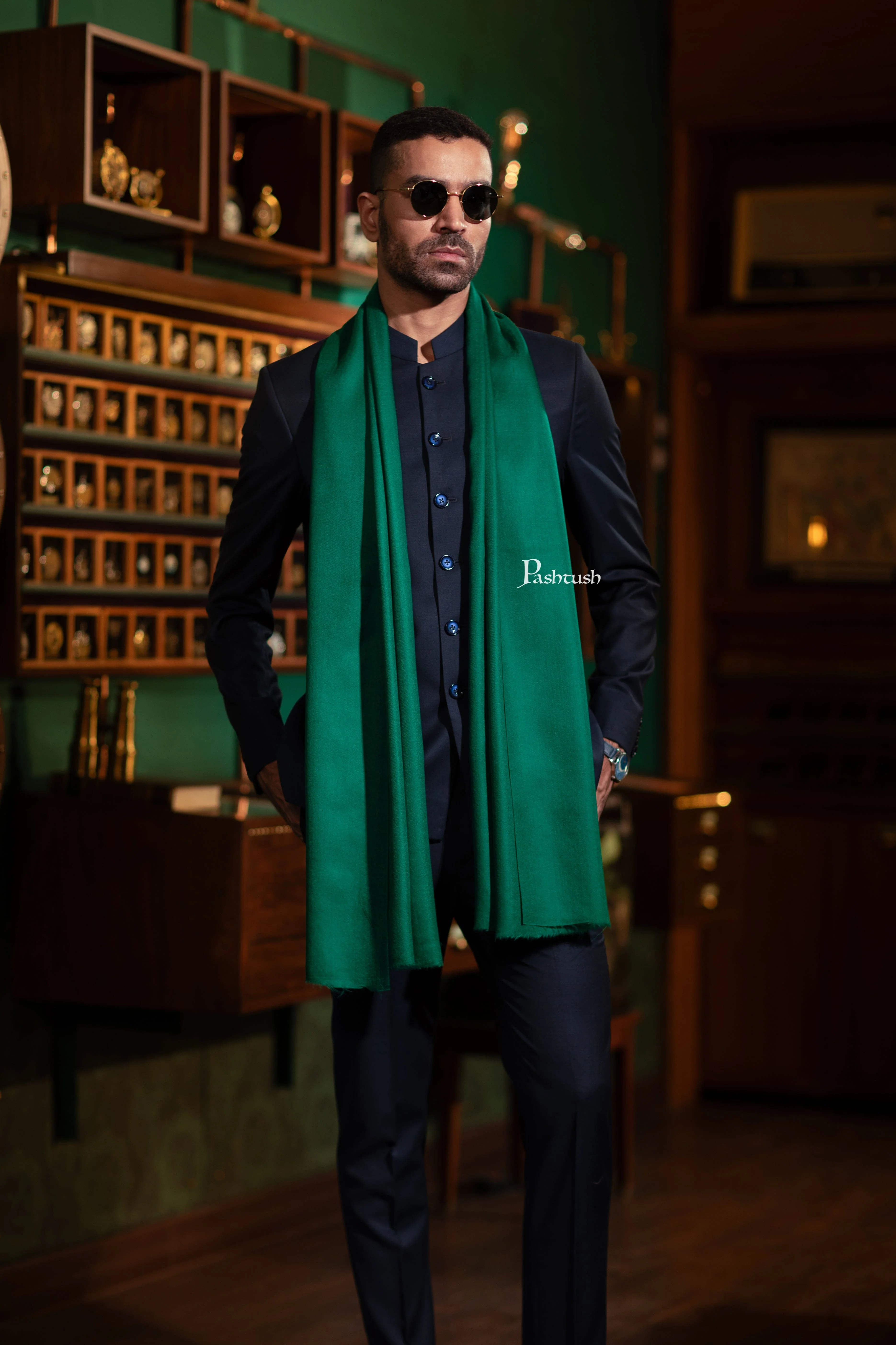 Pashtush His And Her Set Of Mens Fine Wool Stole and Womens Bamboo Stole, Premium Gift Box Packaging, Green and Multicolour - Image 5