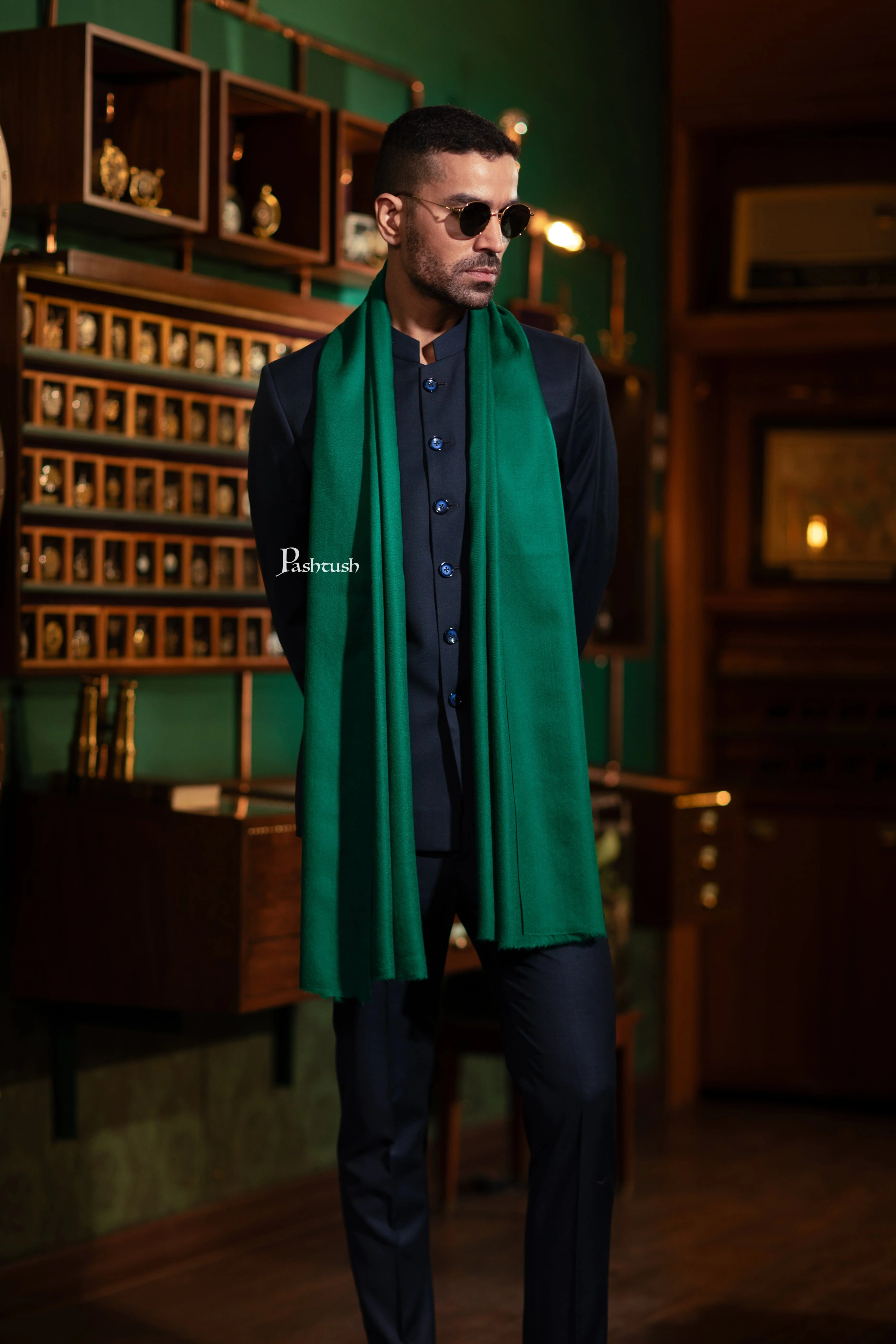 Pashtush His And Her Set Of Mens Fine Wool Stole and Womens Bamboo Stole, Premium Gift Box Packaging, Green and Multicolour - Image 6