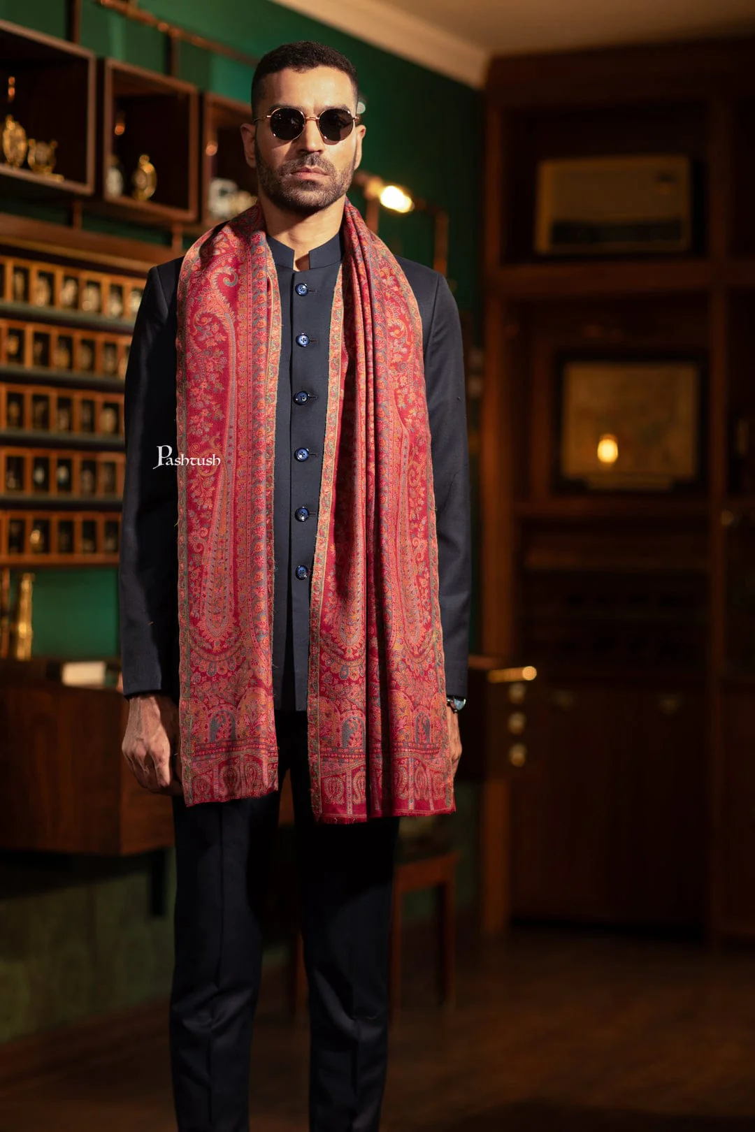 Pashtush His And Her Set Of Mens Fine Wool Stole and Womens Bamboo Stole, Premium Gift Box Packaging, Maroon and Multicolour - Image 5