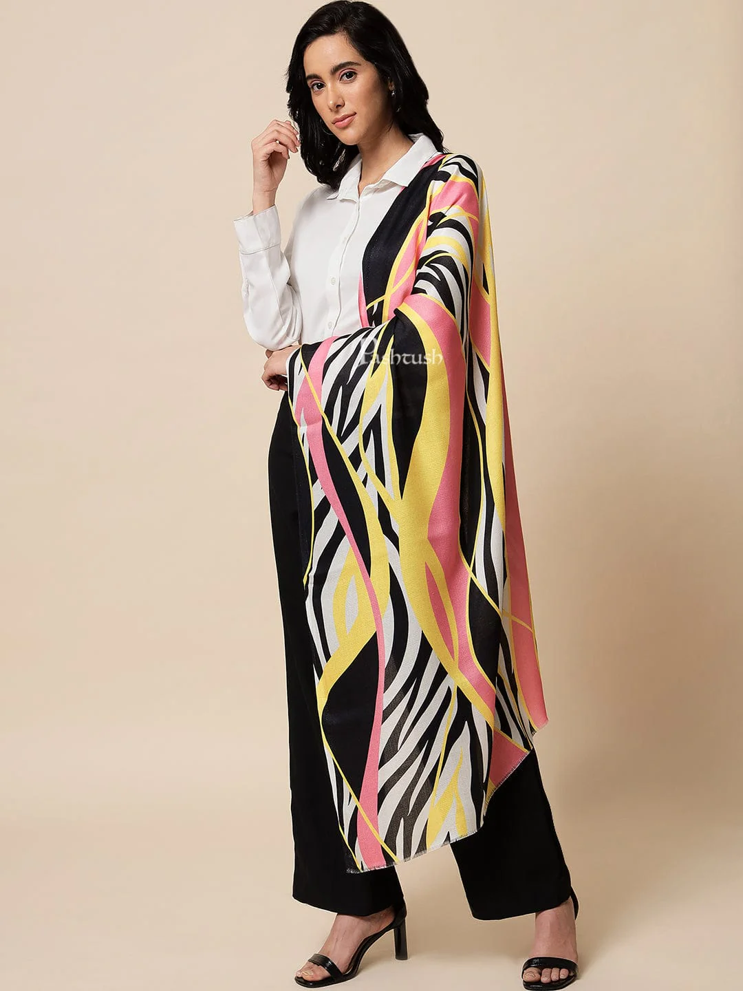 Pashtush His And Her Set Of Mens Fine Wool Stole and Womens Bamboo Stole, Premium Gift Box Packaging, Pink and Multicolour - Image 8