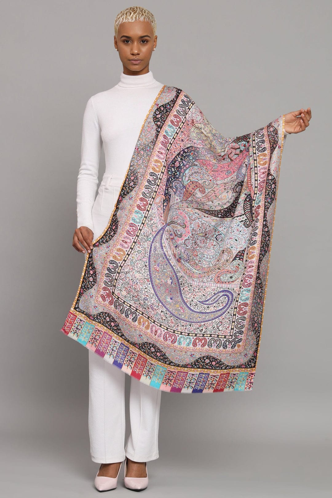 Pashtush His And Her Set Of Mens Fine Wool Stole and Womens Bamboo Stole, Premium Gift Box Packaging, Purple and Multicolour - Image 11