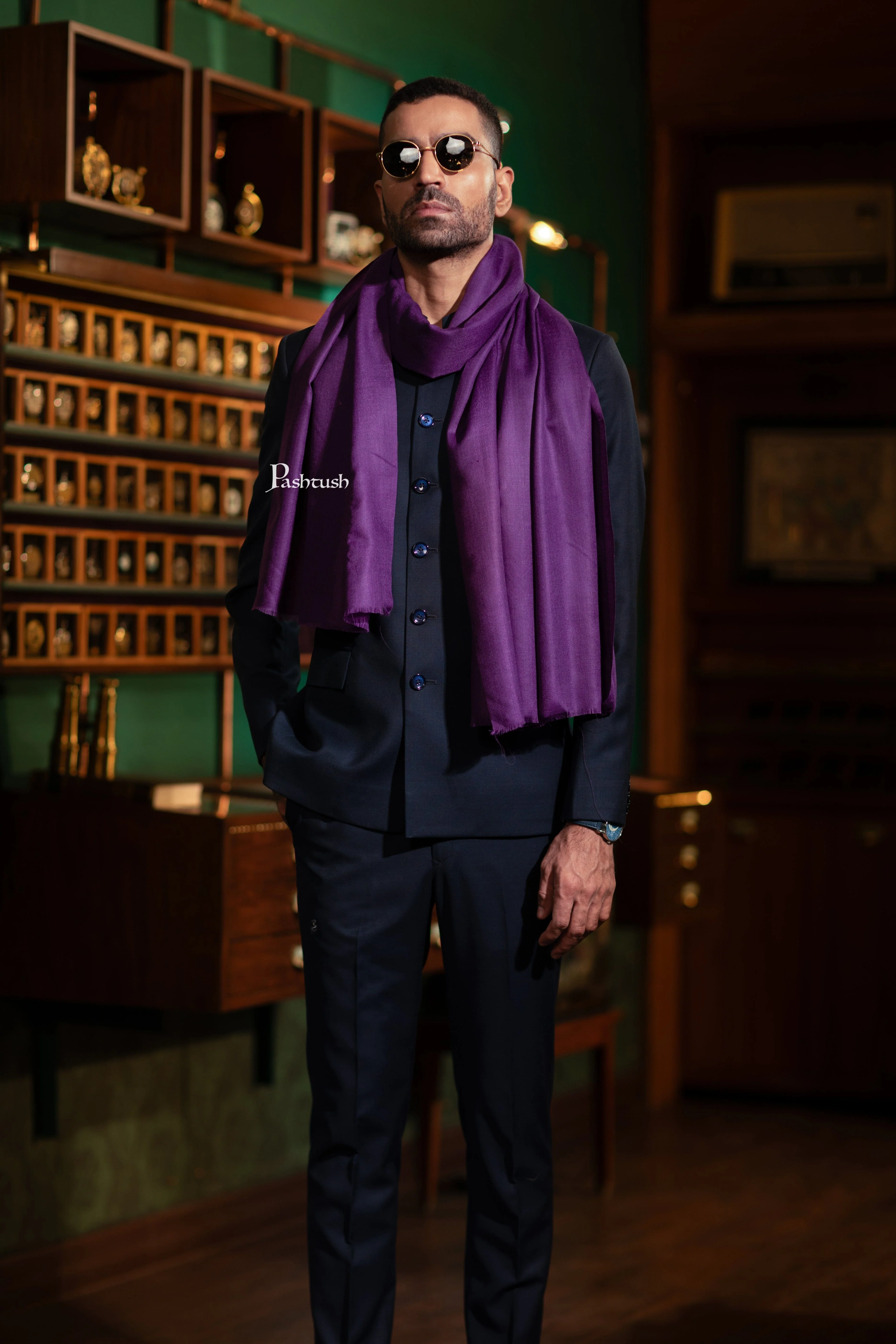 Pashtush His And Her Set Of Mens Fine Wool Stole and Womens Bamboo Stole, Premium Gift Box Packaging, Purple and Multicolour - Image 5