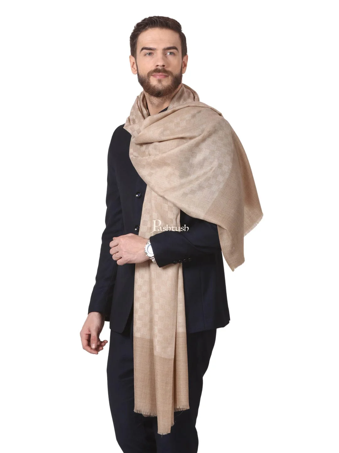 Pashtush His And Her Set Of Mens Fine Wool Stole and Womens Pure Wool Stole, Premium Gift Box Packaging, Beige and Multicoloured - Image 5